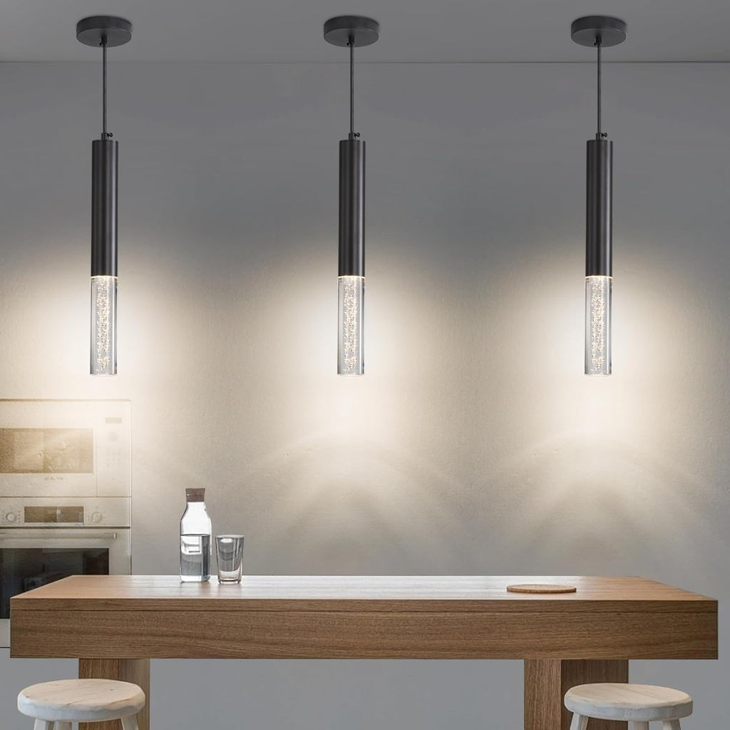 2 Pack Modern Pendant Lights, Mini Chandelier Bubble Acrylic Pendant Lighting for Kitchen Island, 3 Color 3000K/4500K/6500K, Black LED Ceiling Hanging Light for Bathroom, Dining Room, Bedroom