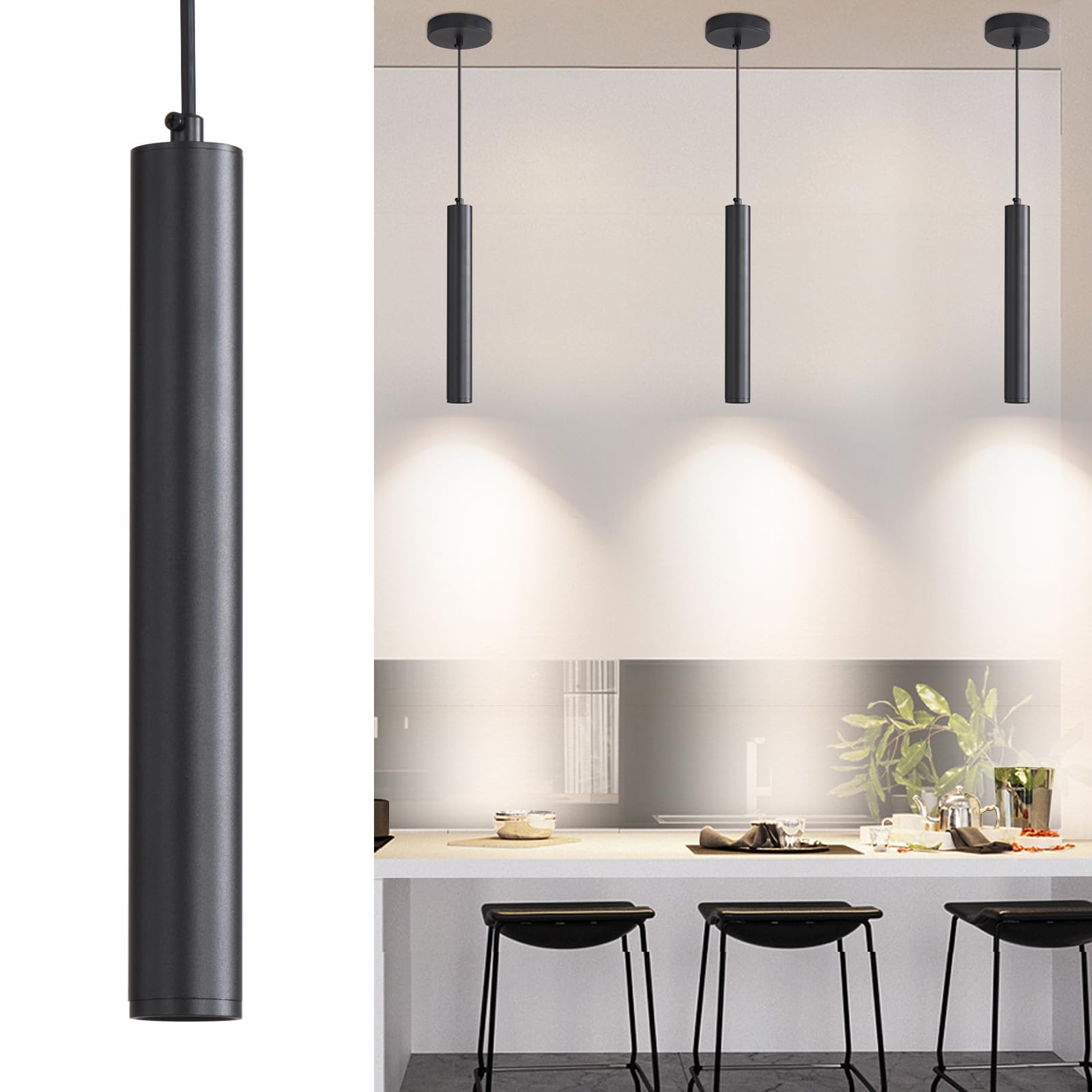 2 Pack Minimalist Kitchen Island Pendant Lights, Black Modern Linear Hanging Light Fixture, Bubble Acrylic, Adjustable 2700K/4500K/6500K, LED Ceiling Lamp for Dining Room, Bedside, Bathroom, Bar