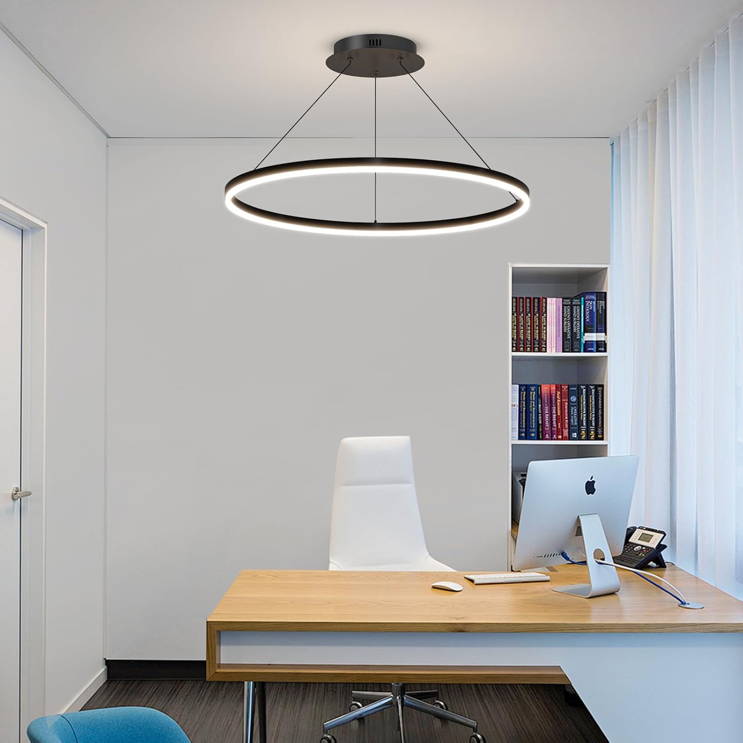 15.7in Black Acrylic Dimmable LED Pendant Light, 3-Color Remote Controlled Ceiling Chandelier for Kitchen