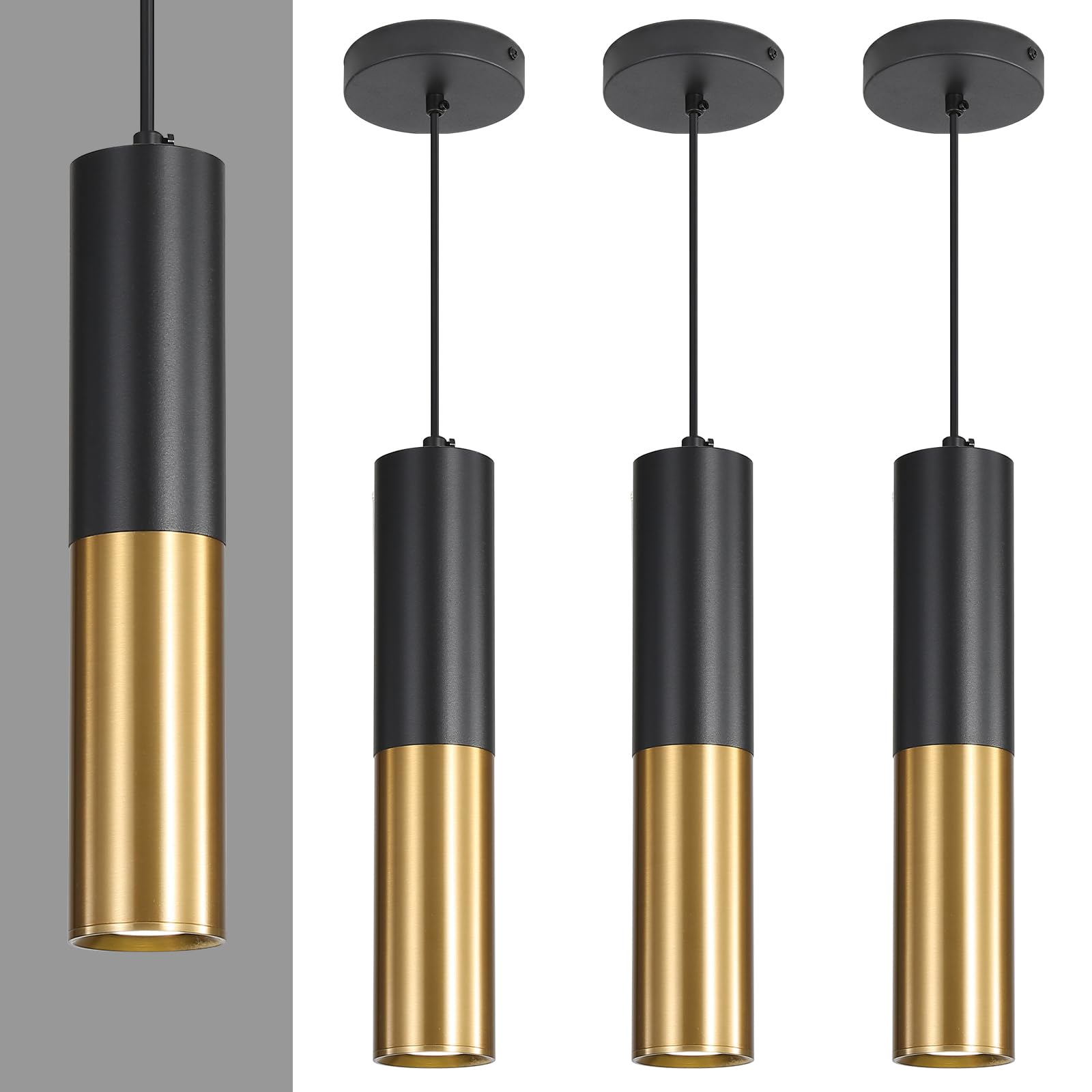 2 Pack Minimalist Kitchen Island Pendant Lights, Black Modern Linear Hanging Light Fixture, Bubble Acrylic, Adjustable 2700K/4500K/6500K, LED Ceiling Lamp for Dining Room, Bedside, Bathroom, Bar