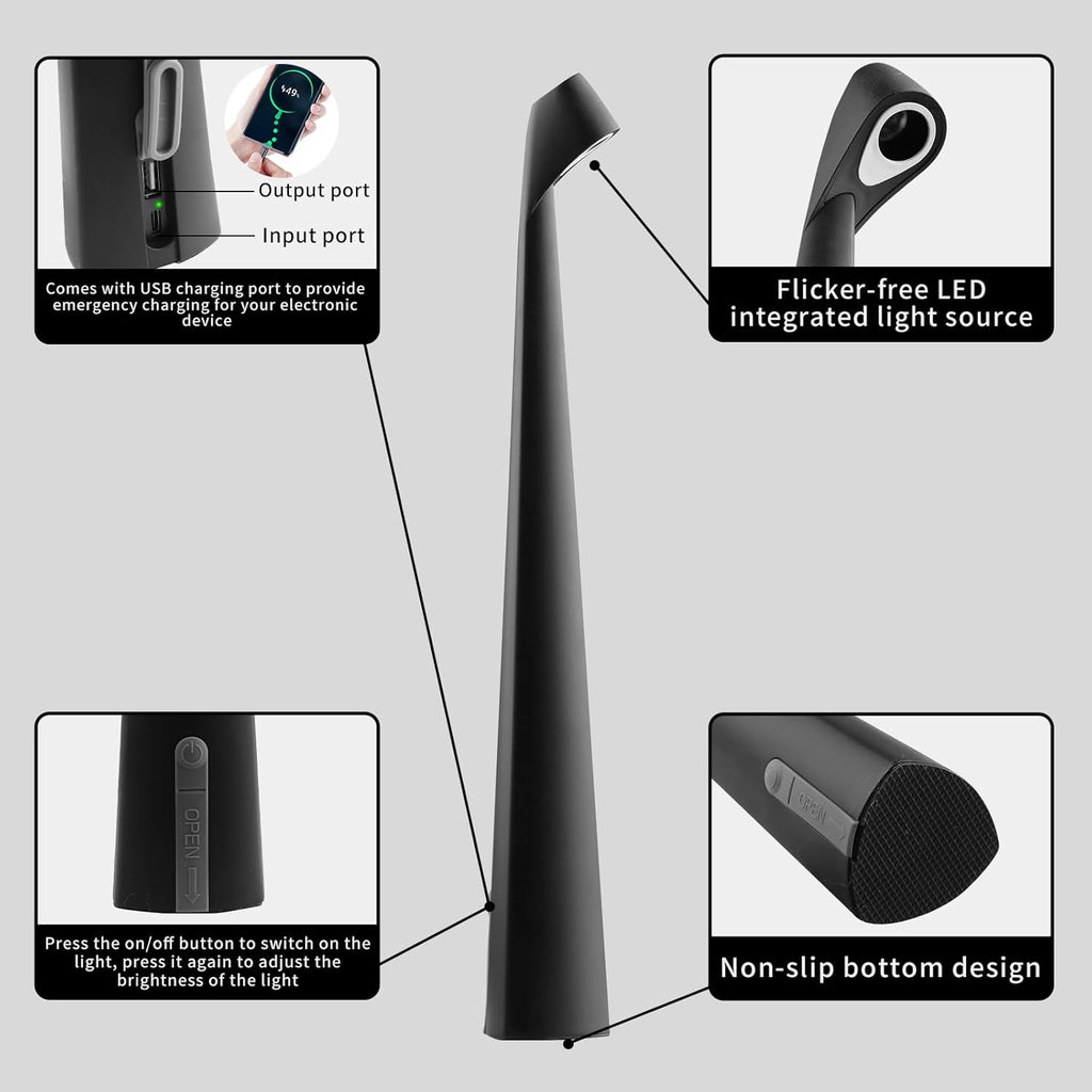HAPYGI Portable Cordless LED Desk Lamp,Rechargeable Wireless Table Lamp, 3-Level Brightness, Patio Table Lamp, Bedside Night Light, Dining Room Ambient Light, Reading Light (Black)