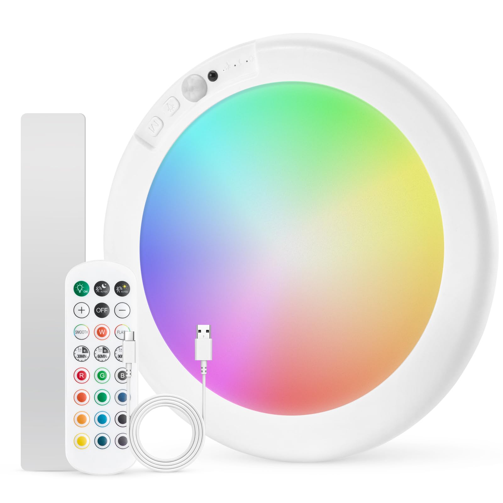 Combuh Rechargeable Battery Operated Ceiling Light for Shower Inside Wireless, 105 Day Battery Life Powered 11.8Inch Bright Waterproof Magnetic RGB Overhead Lighting without Wiring for Closet Bathroom