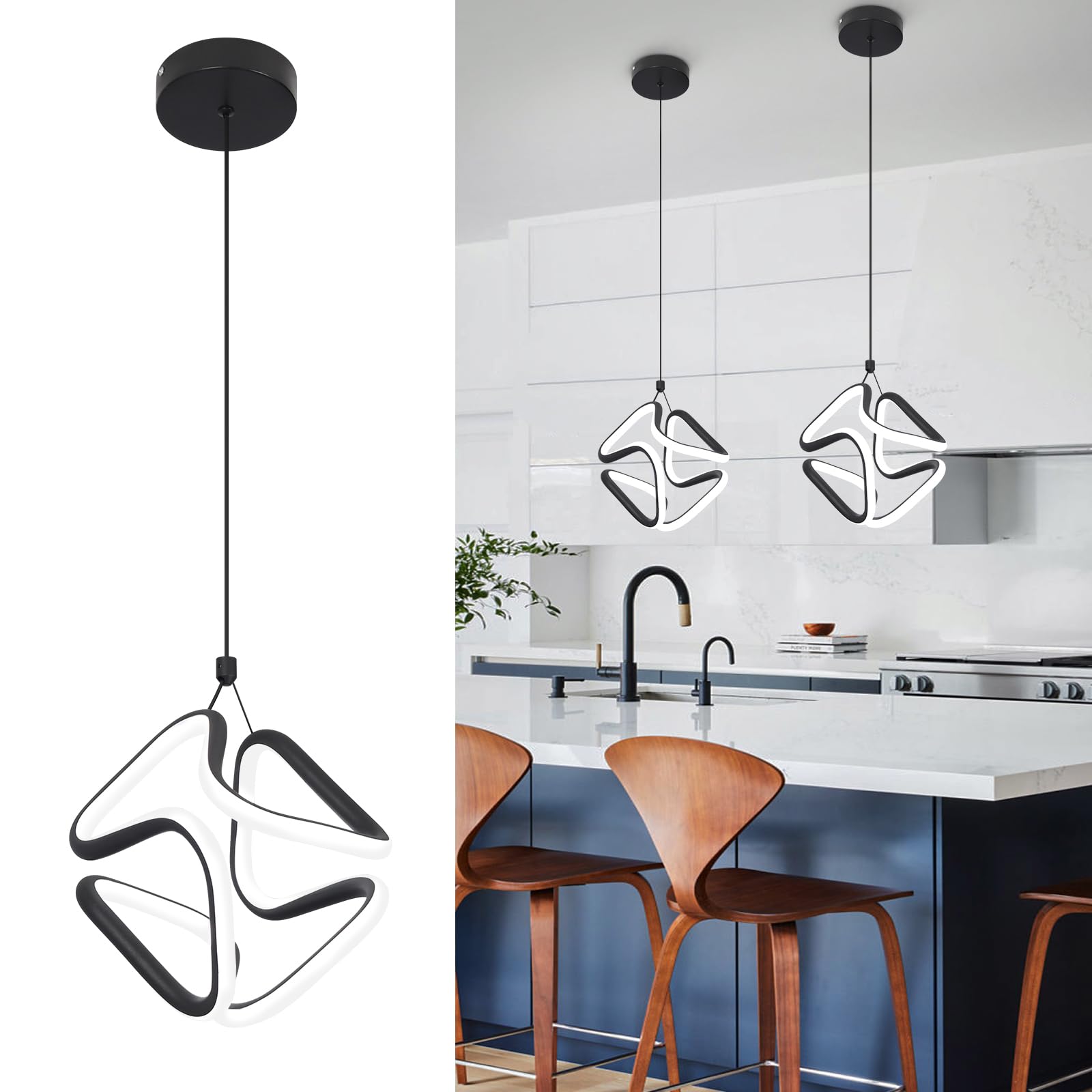 Modern Pendant Light Fixtures,6000K Cool White Chrome Led Pendant Lights for Kitchen Island,Adjustable Kitchen Island Hanging Light Fixture for Dining Room Bedroom Sink, 1 Pack