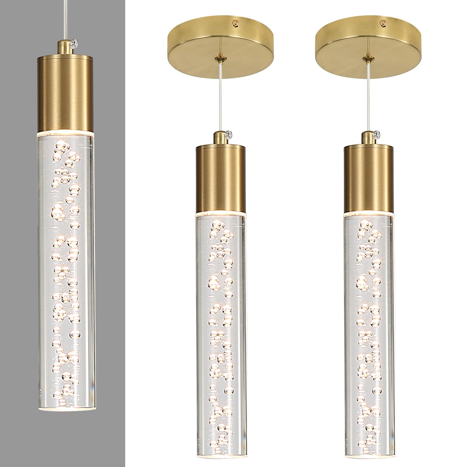 2 Pack Minimalist Kitchen Island Pendant Lights, Black Modern Linear Hanging Light Fixture, Bubble Acrylic, Adjustable 2700K/4500K/6500K, LED Ceiling Lamp for Dining Room, Bedside, Bathroom, Bar