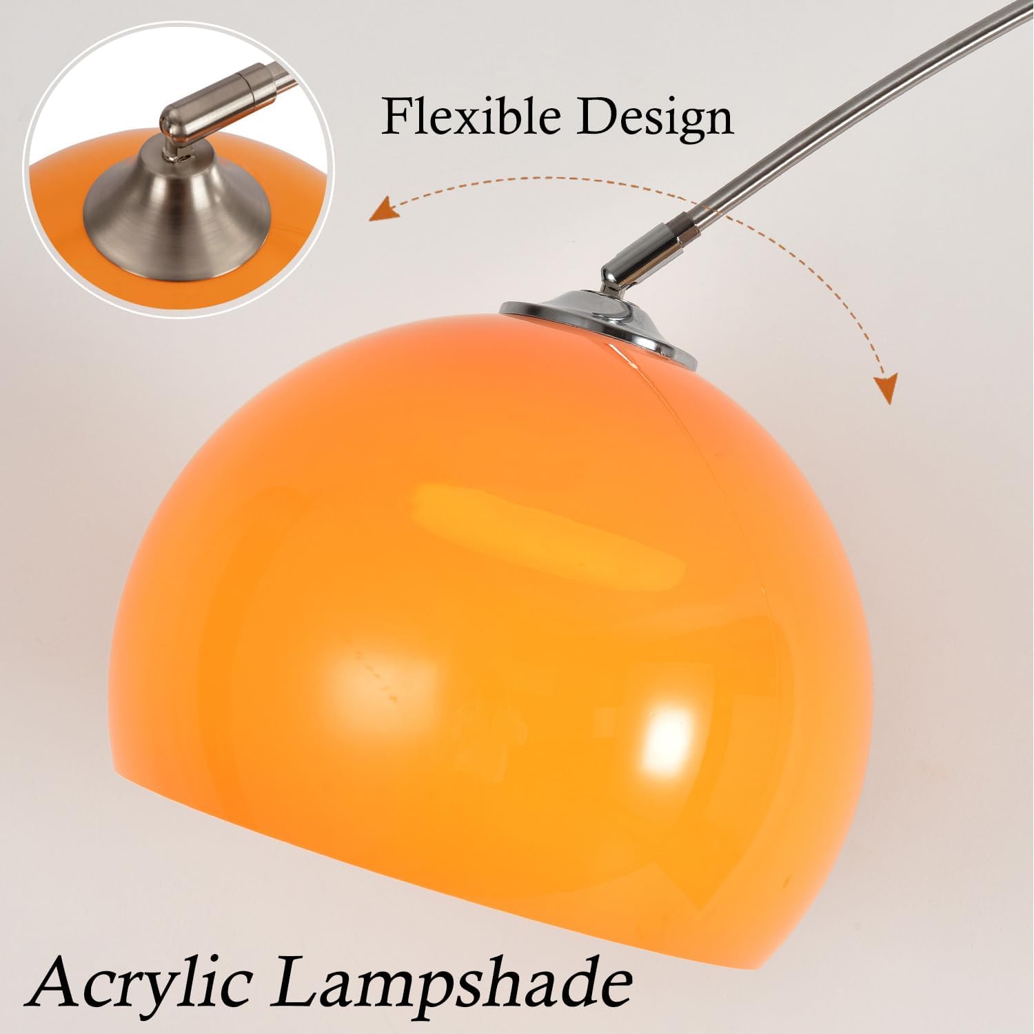 Orange Arc Floor Lamp with Acrylic Shade,Arch Reading Lamp Floor Standing,Mid Century Modern Orange Standing Lamp for Living Room Bedroom