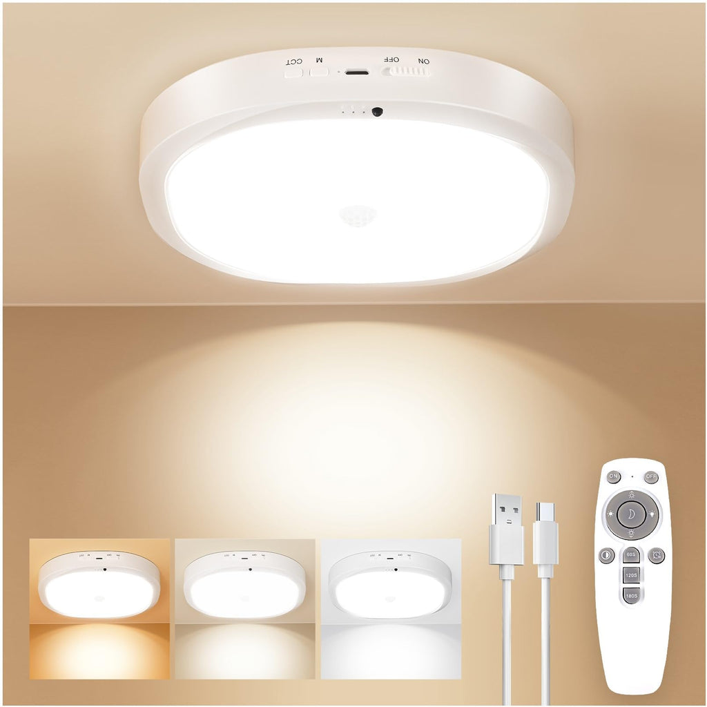2-Pack 10000mAh Battery Motion Sensor Light, Remote Controlled Waterproof Wireless Lamp for Bathroom Closet Stairs Pantry
