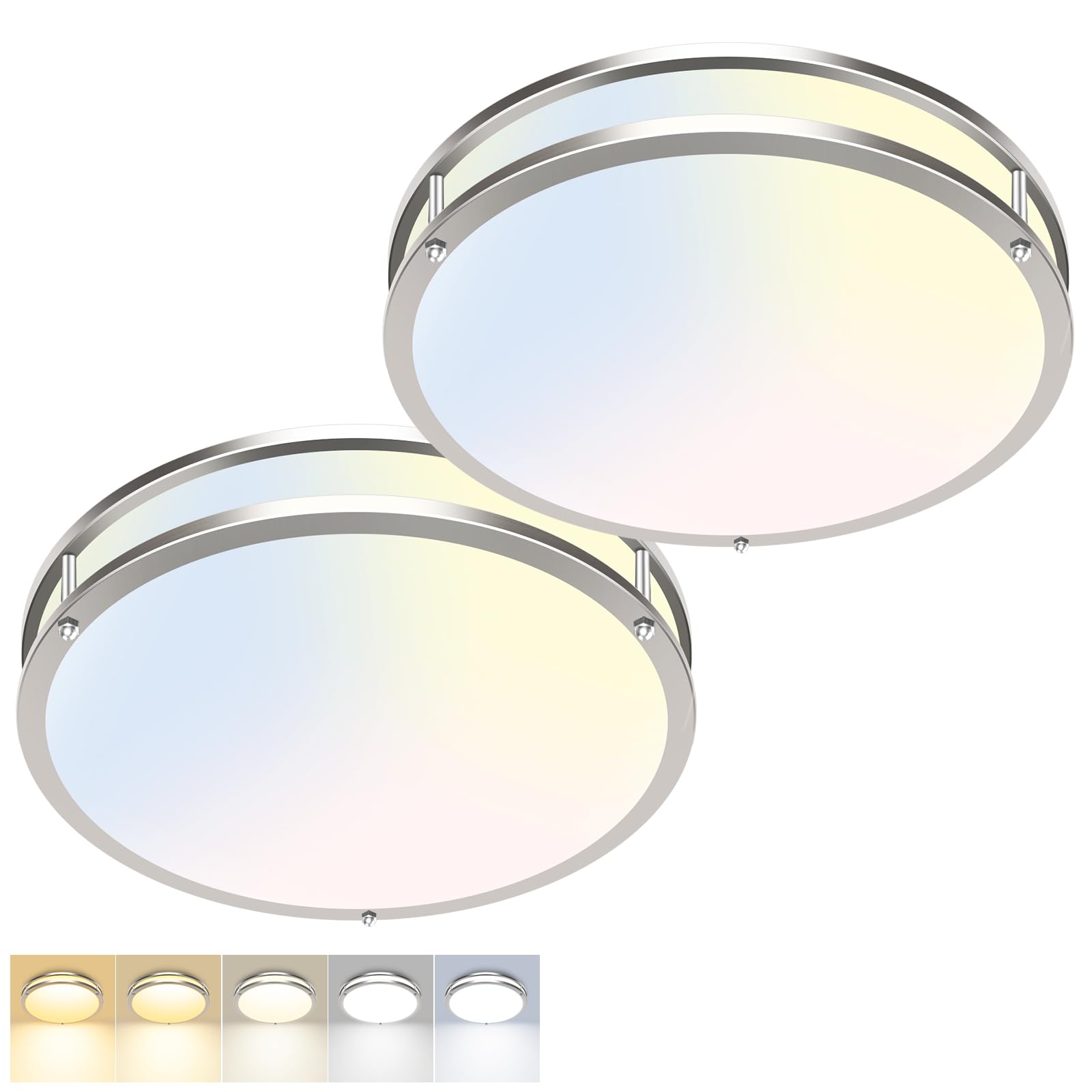 zemty 10Inch Black LED Flush Mount Ceiling Light Fixture, Dimmable &5CCT(3000K-6500K) Adjustable, 15W IP44 Damp-Rate Ceiling Lamp for Hallways, Bathrooms, Closets, Laundry Rooms-2Pack