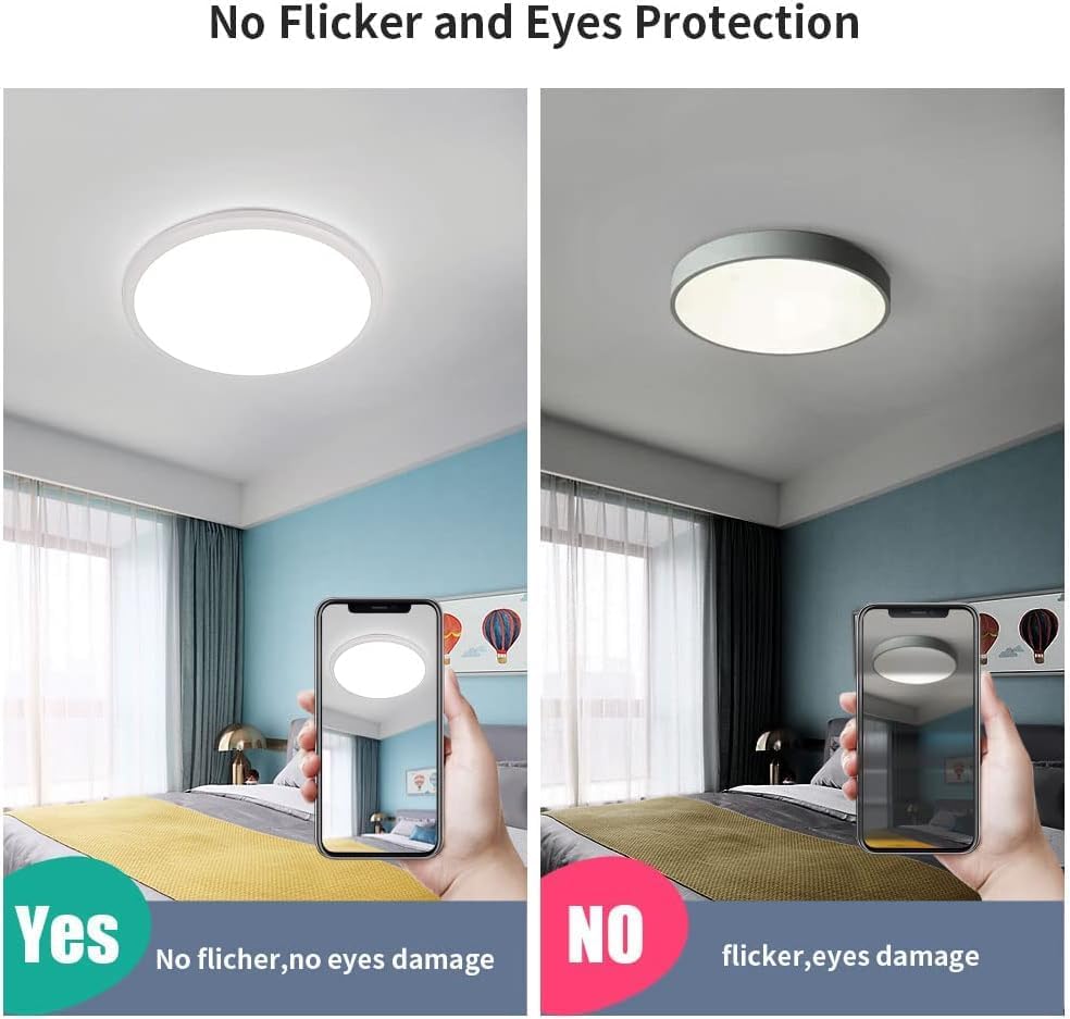 DELIPOP 2 Pack 12 Inch LED Flush Mount Ceiling Light, 24W Surface Flat LED Ceiling Light for Indoor/Outdoor, IP54 Waterproof Round Ceiling Light Fixture for Bathroom, Bedroom, Kitchen, Hallway