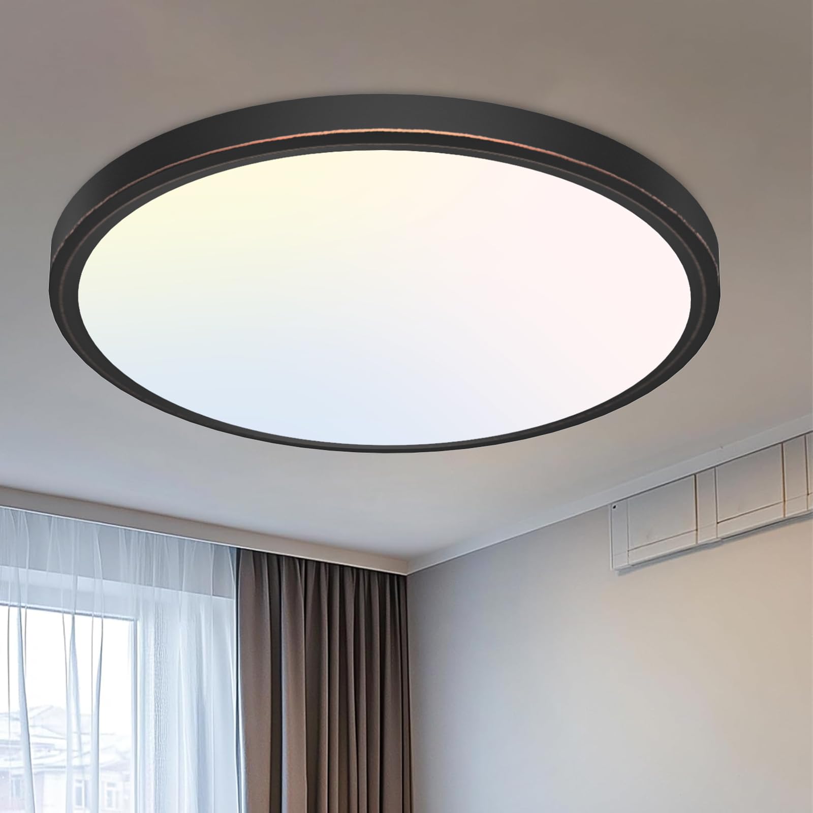 libtit 12 inch Flush Mount LED Ceiling Light Fixture, 3000K 4000K 6500K Adjustable, 28W 3200lm Brushed Nickel Satin Round Ceiling Lamp for Bathroom Hallway Kitchen Bedroom, 2 Pack
