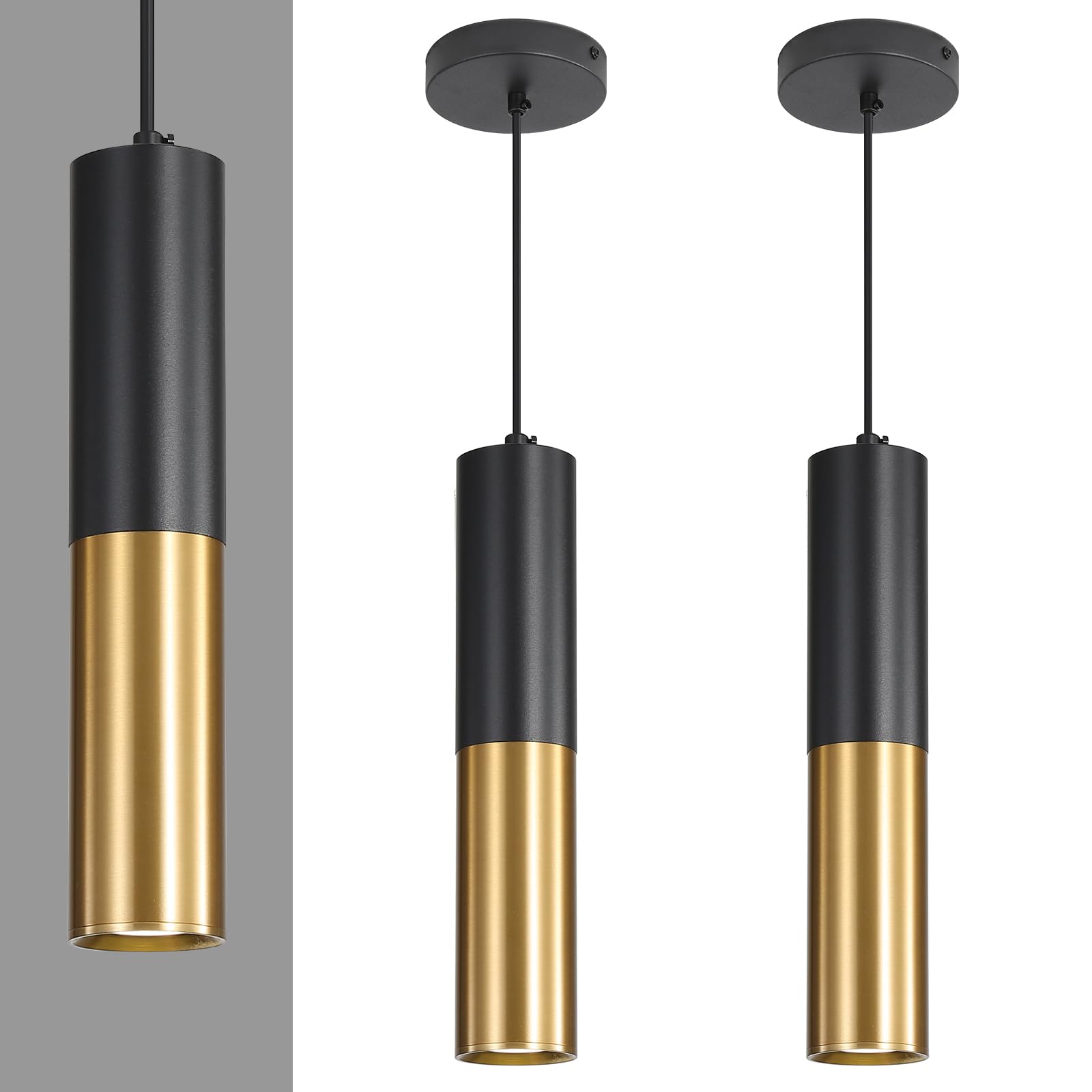 2 Pack Minimalist Kitchen Island Pendant Lights, Black Modern Linear Hanging Light Fixture, Bubble Acrylic, Adjustable 2700K/4500K/6500K, LED Ceiling Lamp for Dining Room, Bedside, Bathroom, Bar