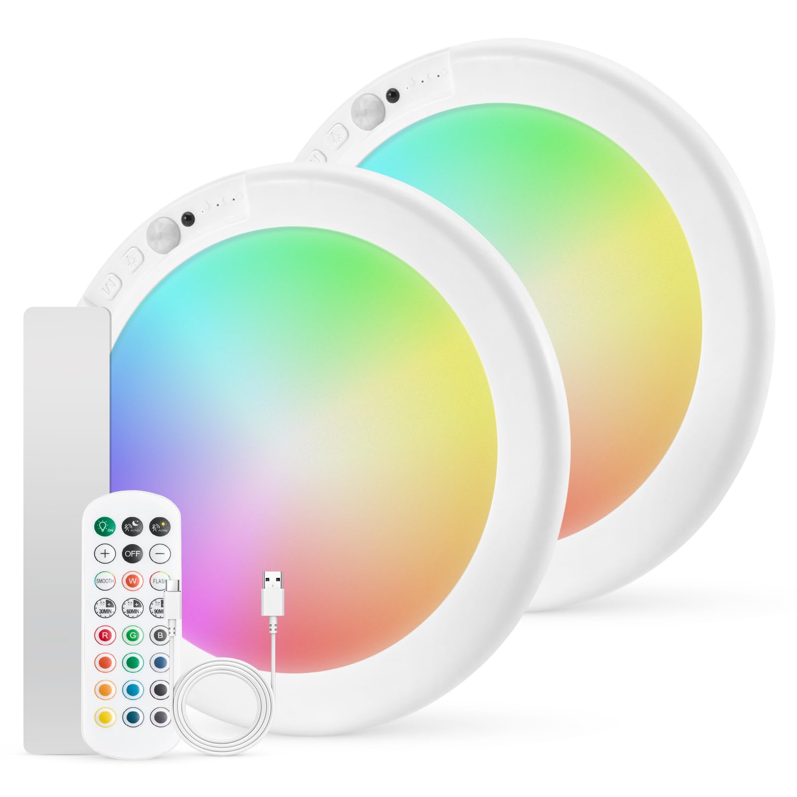 Combuh Rechargeable Battery Operated Ceiling Light for Shower Inside Wireless, 105 Day Battery Life Powered 11.8Inch Bright Waterproof Magnetic RGB Overhead Lighting without Wiring for Closet Bathroom