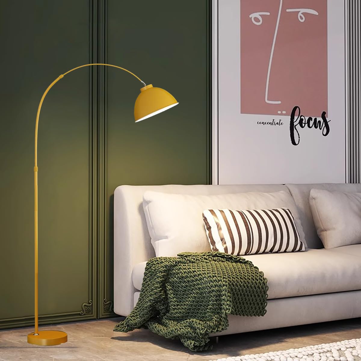 Orange Arc Floor Lamp with Acrylic Shade,Arch Reading Lamp Floor Standing,Mid Century Modern Orange Standing Lamp for Living Room Bedroom