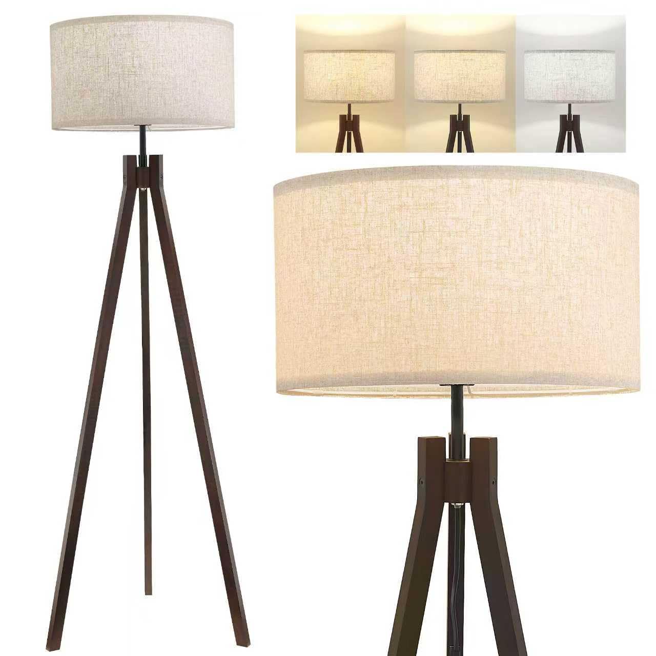 ELYONA Nordic Wood Tripod Floor Lamp, Modern Reading Standing Lamp for Living Room 3 Color Temperatures LED Bulb Included Flaxen Lamp Shade, Boho Natural Wooden floor lamp for Bedroom Office Kids Room