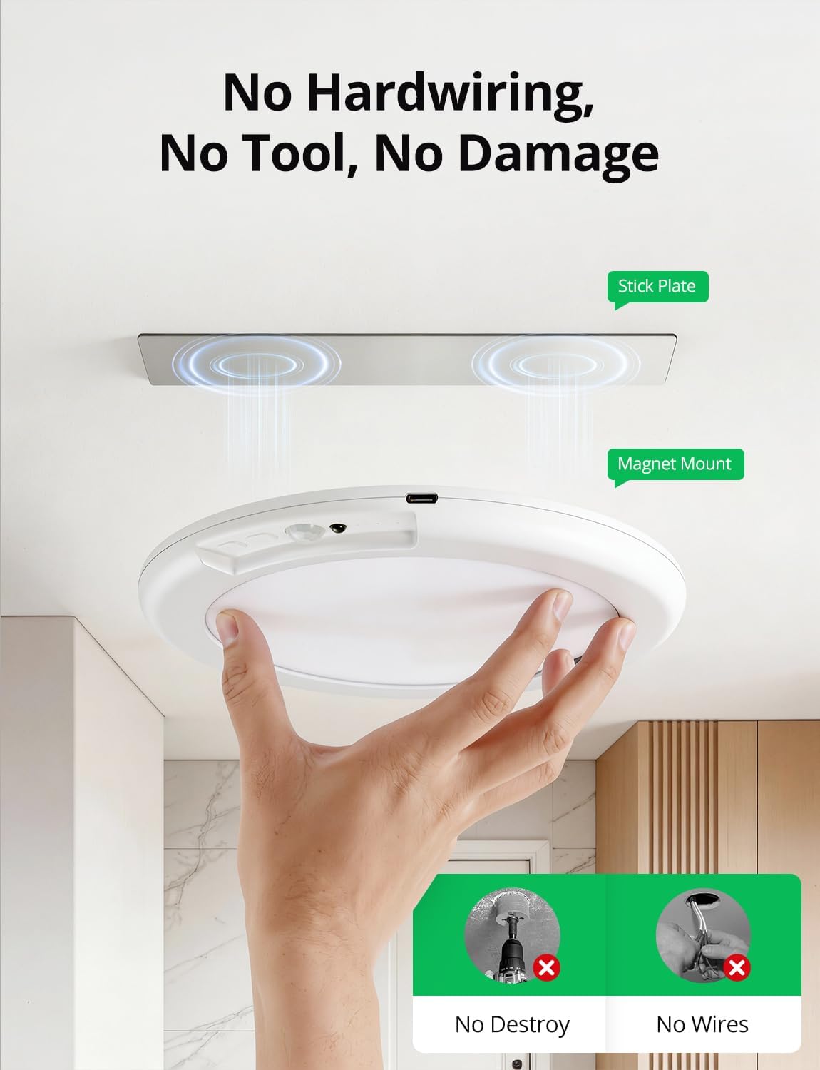 Bojim Rechargeable Ceiling Lights Wireless Waterproof Shower Lighting Inside, 3CCT & Dimmable Magnetic Motion Sensor Lights Battery Operated Closet Light No Wiring for Pantry Laundry 2 Pack