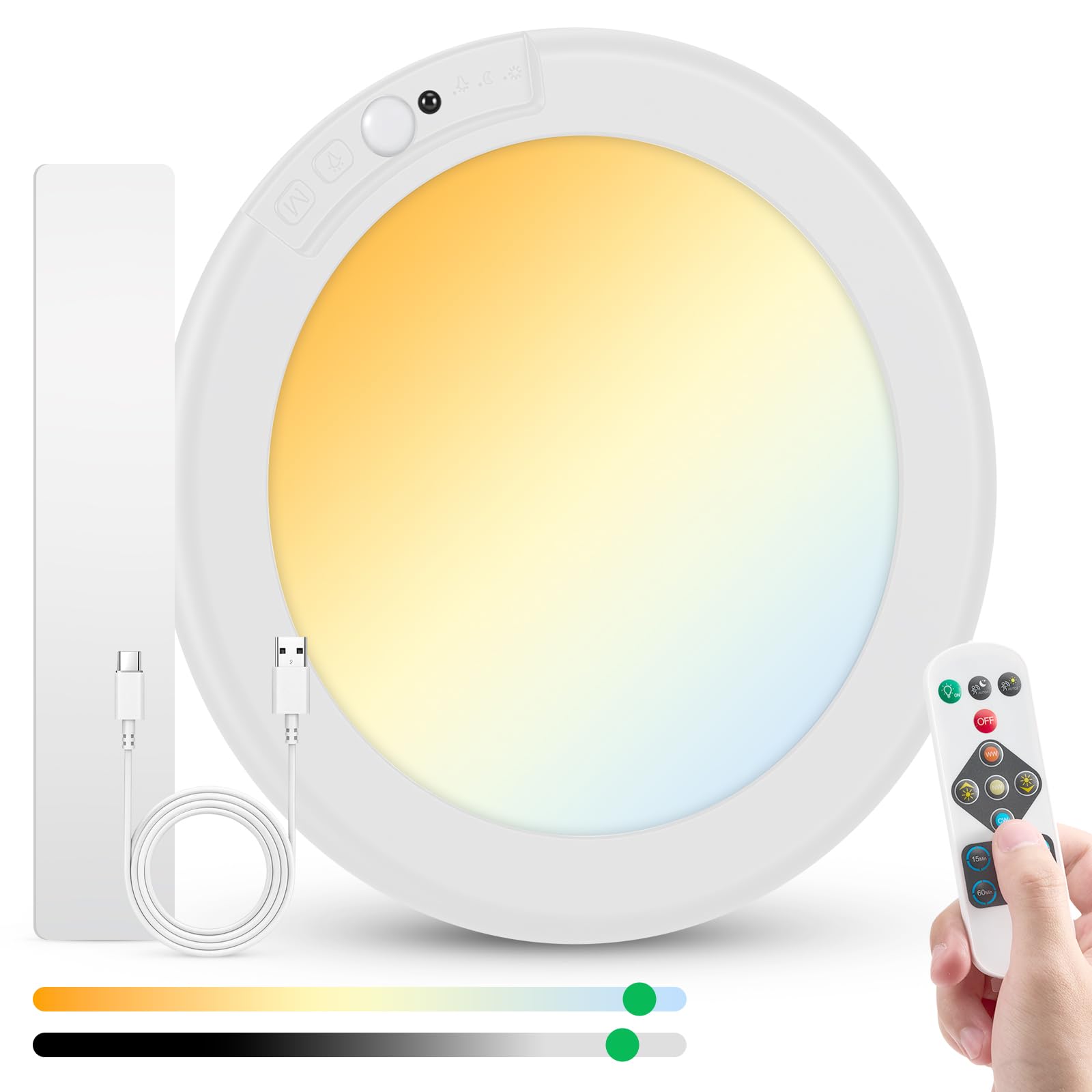Bojim Rechargeable Ceiling Lights Wireless Waterproof Shower Lighting Inside, 3CCT & Dimmable Magnetic Motion Sensor Lights Battery Operated Closet Light No Wiring for Pantry Laundry 2 Pack