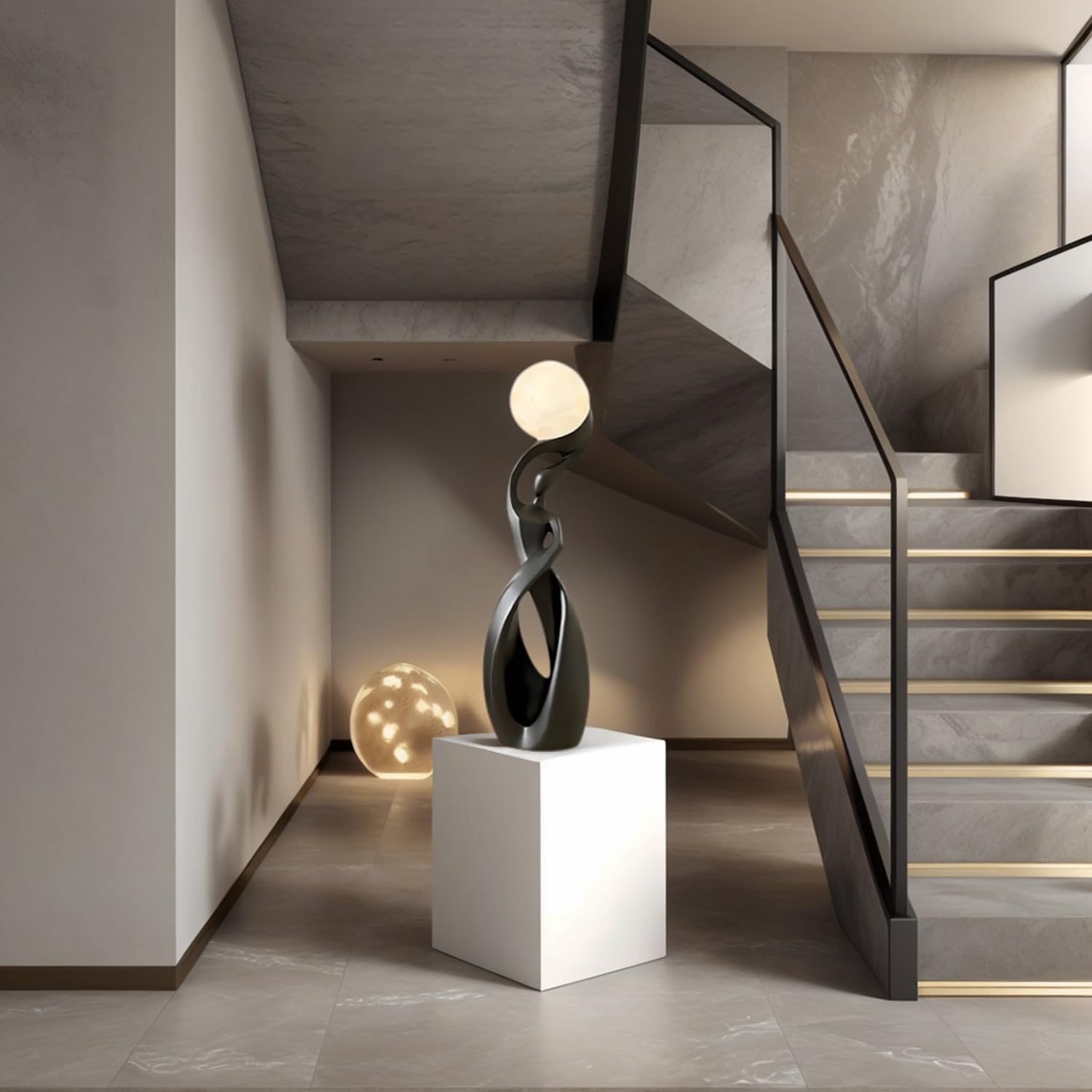 Bofea Black Modern Minimalist 3D Moon Floor Lamp, Nordic Tall Light for Living Room Bedroom & Girls Room Decor