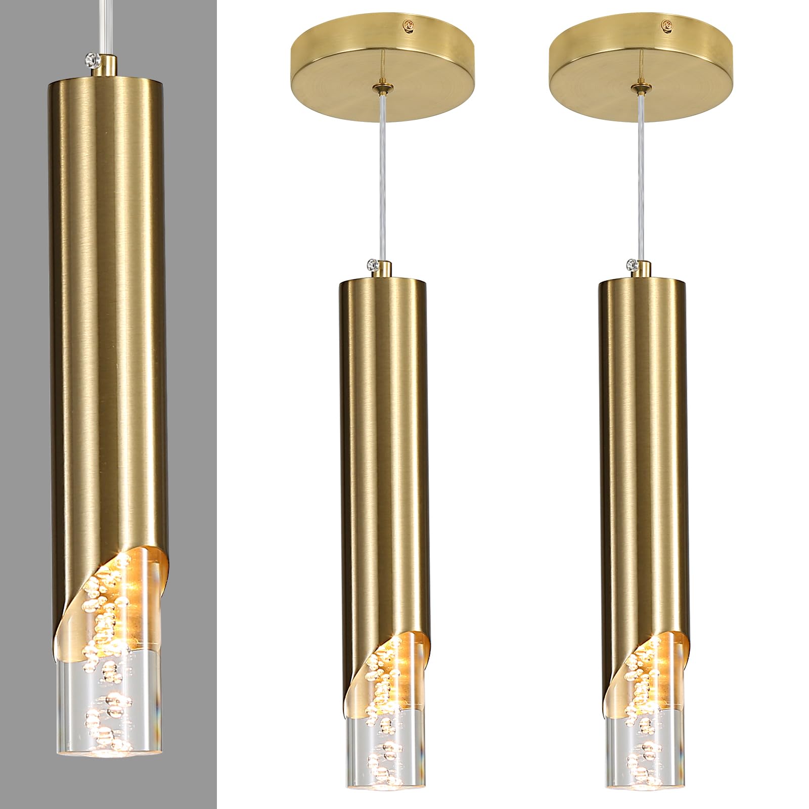 2 Pack Modern Pendant Lights, Mini Chandelier Bubble Acrylic Pendant Lighting for Kitchen Island, 3 Color 3000K/4500K/6500K, Black LED Ceiling Hanging Light for Bathroom, Dining Room, Bedroom
