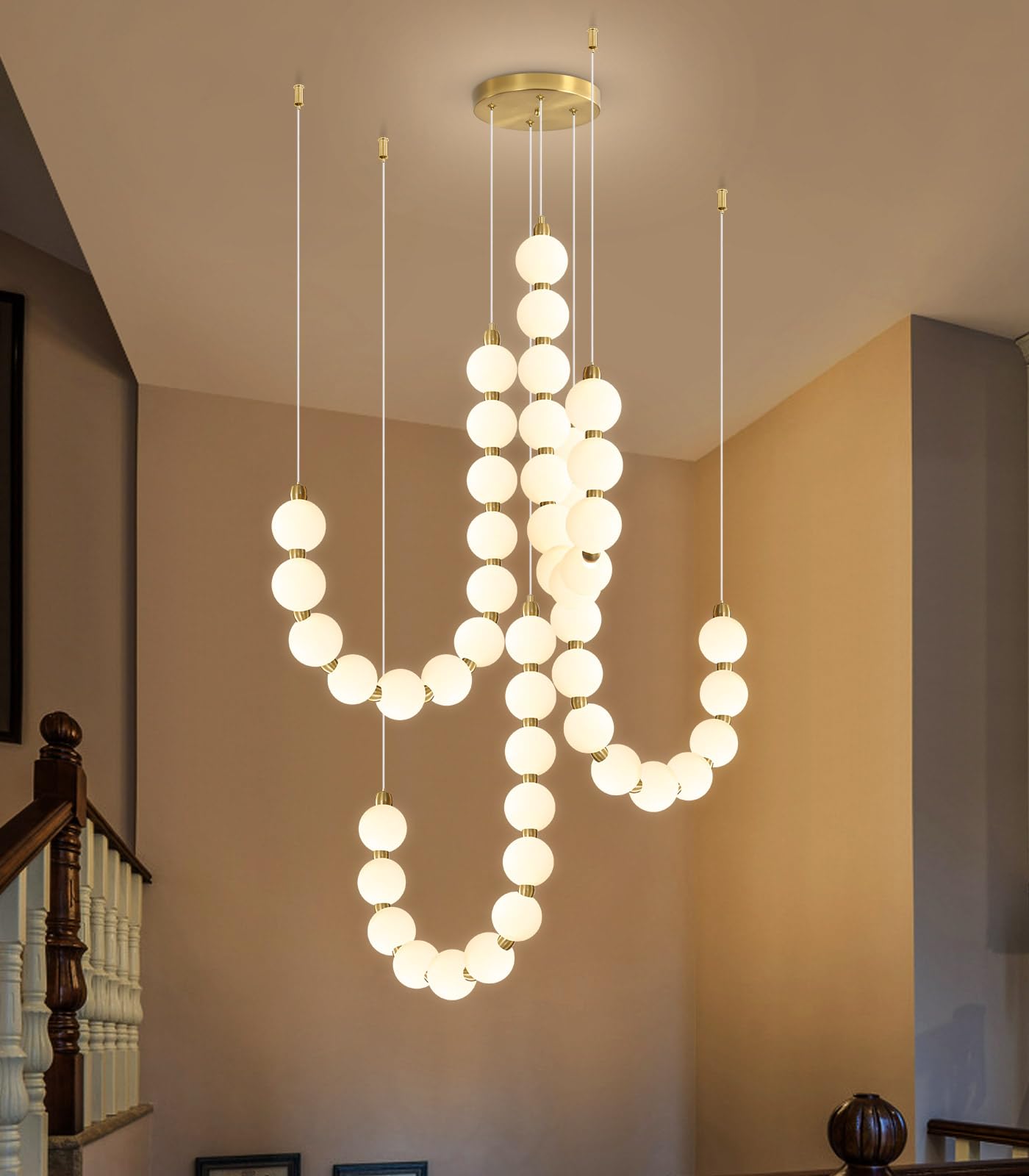 Modern Chandeliers LED Dimmable Light Acrylic Balls Ceiling Pendant Lighting for Living Room Dining Room Bedroom Adjustable Hanging Lights 25 Watts Gold Lamp