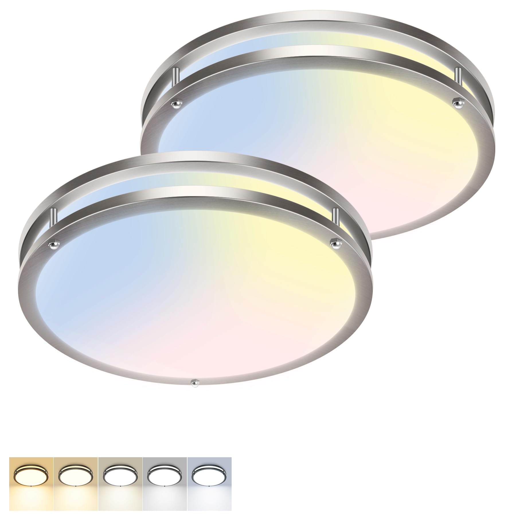 zemty 10Inch Black LED Flush Mount Ceiling Light Fixture, Dimmable &5CCT(3000K-6500K) Adjustable, 15W IP44 Damp-Rate Ceiling Lamp for Hallways, Bathrooms, Closets, Laundry Rooms-2Pack