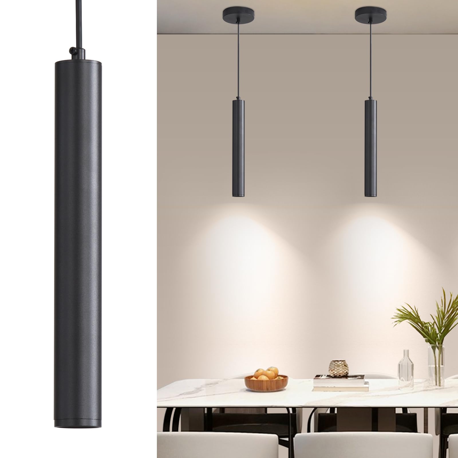 2 Pack Minimalist Kitchen Island Pendant Lights, Black Modern Linear Hanging Light Fixture, Bubble Acrylic, Adjustable 2700K/4500K/6500K, LED Ceiling Lamp for Dining Room, Bedside, Bathroom, Bar