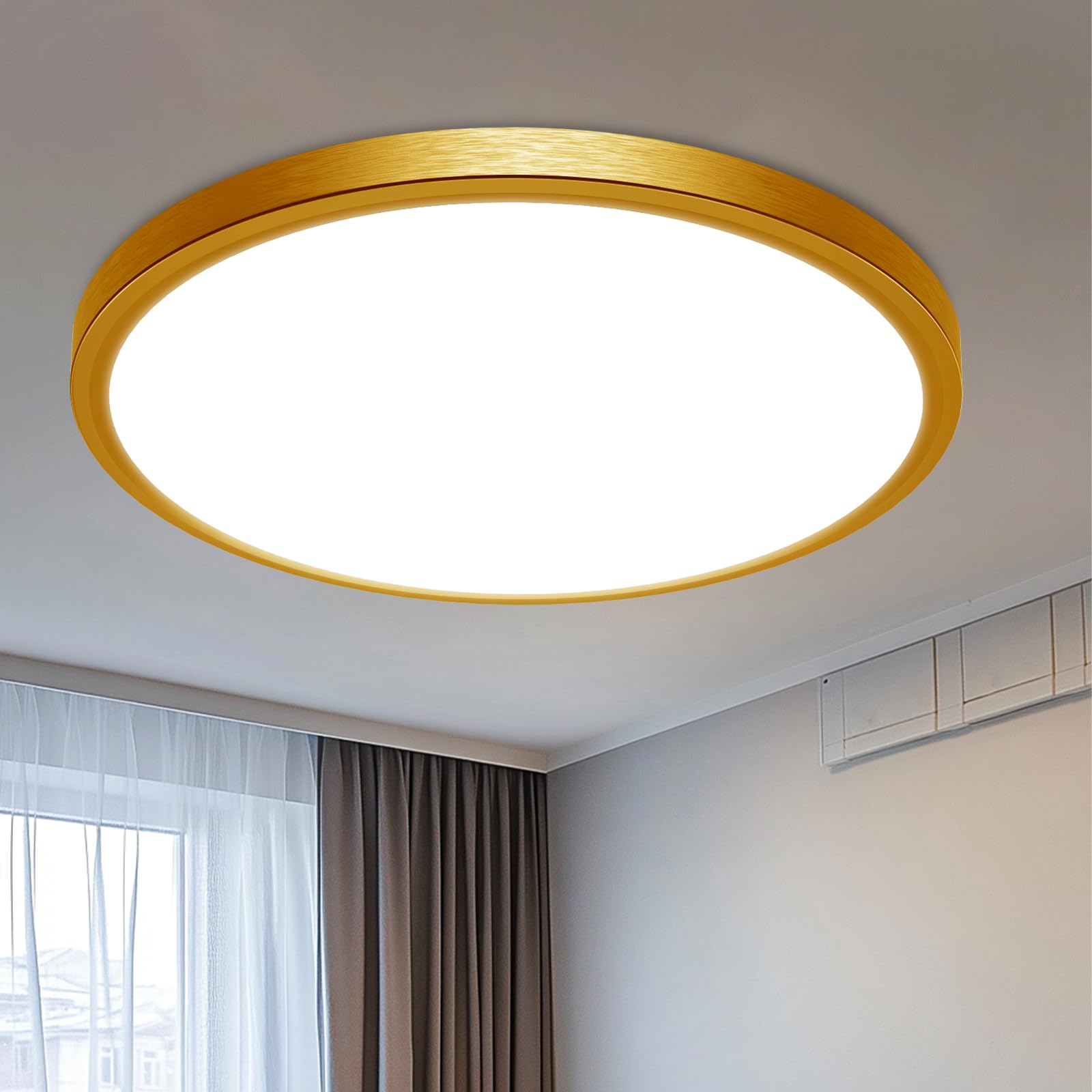 libtit 12 inch Flush Mount LED Ceiling Light Fixture, 3000K 4000K 6500K Adjustable, 28W 3200lm Brushed Nickel Satin Round Ceiling Lamp for Bathroom Hallway Kitchen Bedroom, 2 Pack
