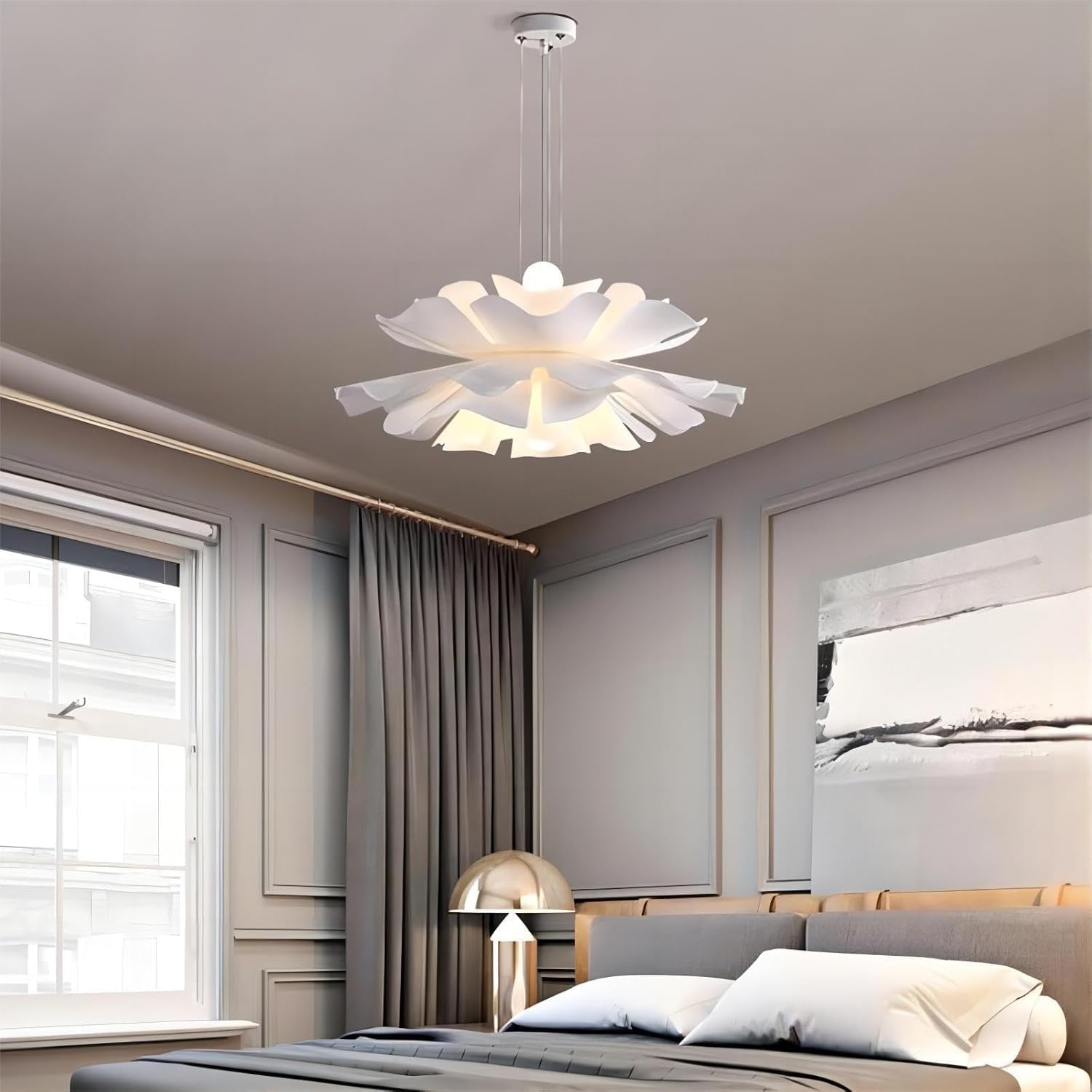 LIGHTLAND 2-Lights Acrylic Flower Pendant Light, Modern Minimalist Creative Hanging Light with Adjust Hanging Line, Pendant Lamp Chandelier for Living Room, Dining Room, Bedroom (15.8 Inch)