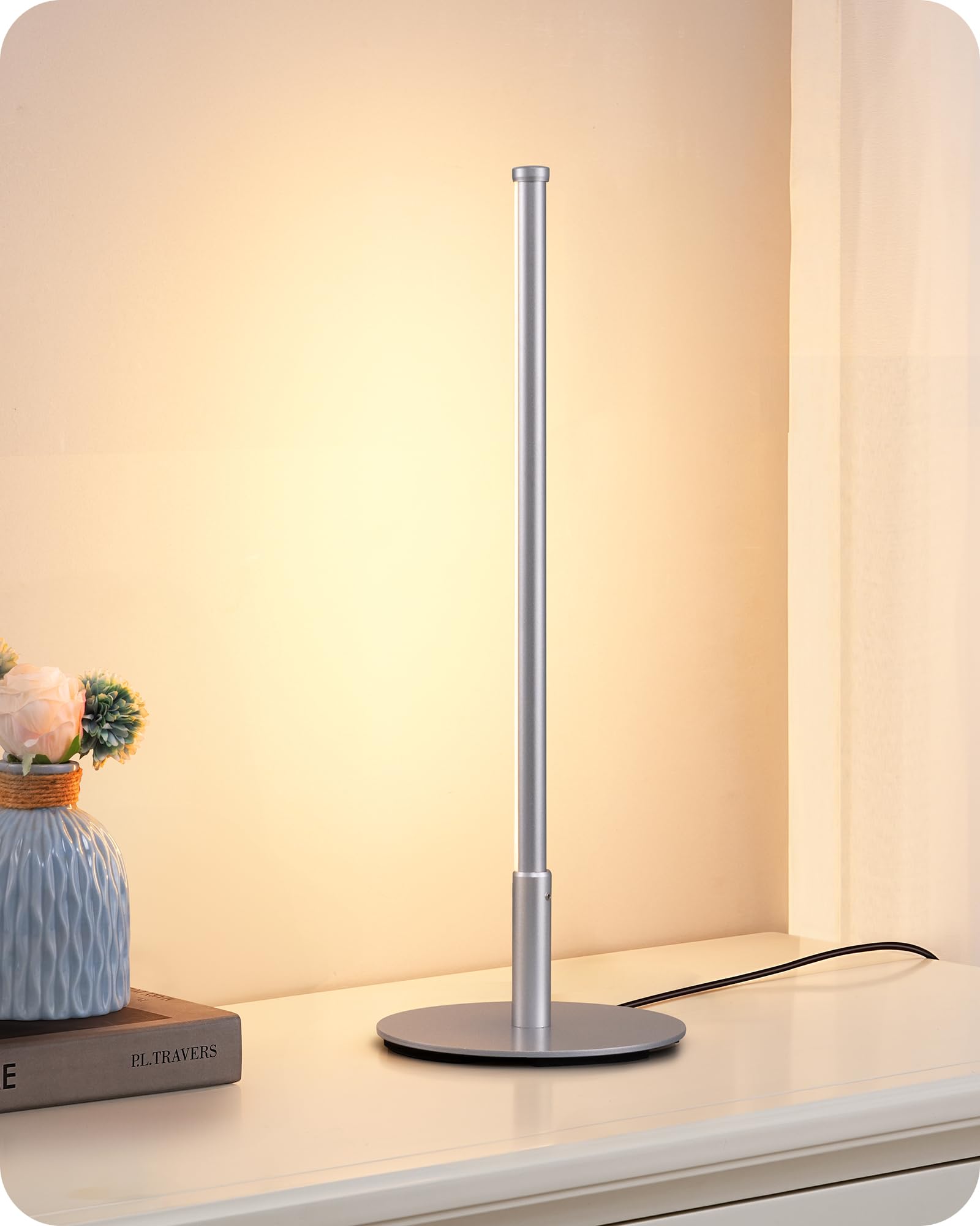 EDISHINE Upgraded LED Table Lamp, Stepless Dimmable Bedside Lamp with 3 Color Temperature, Modern Nightstand Lamp, Desk Lamp for Bedroom, Living Room, Corner, Gift, Metal Finish, Black, 6W
