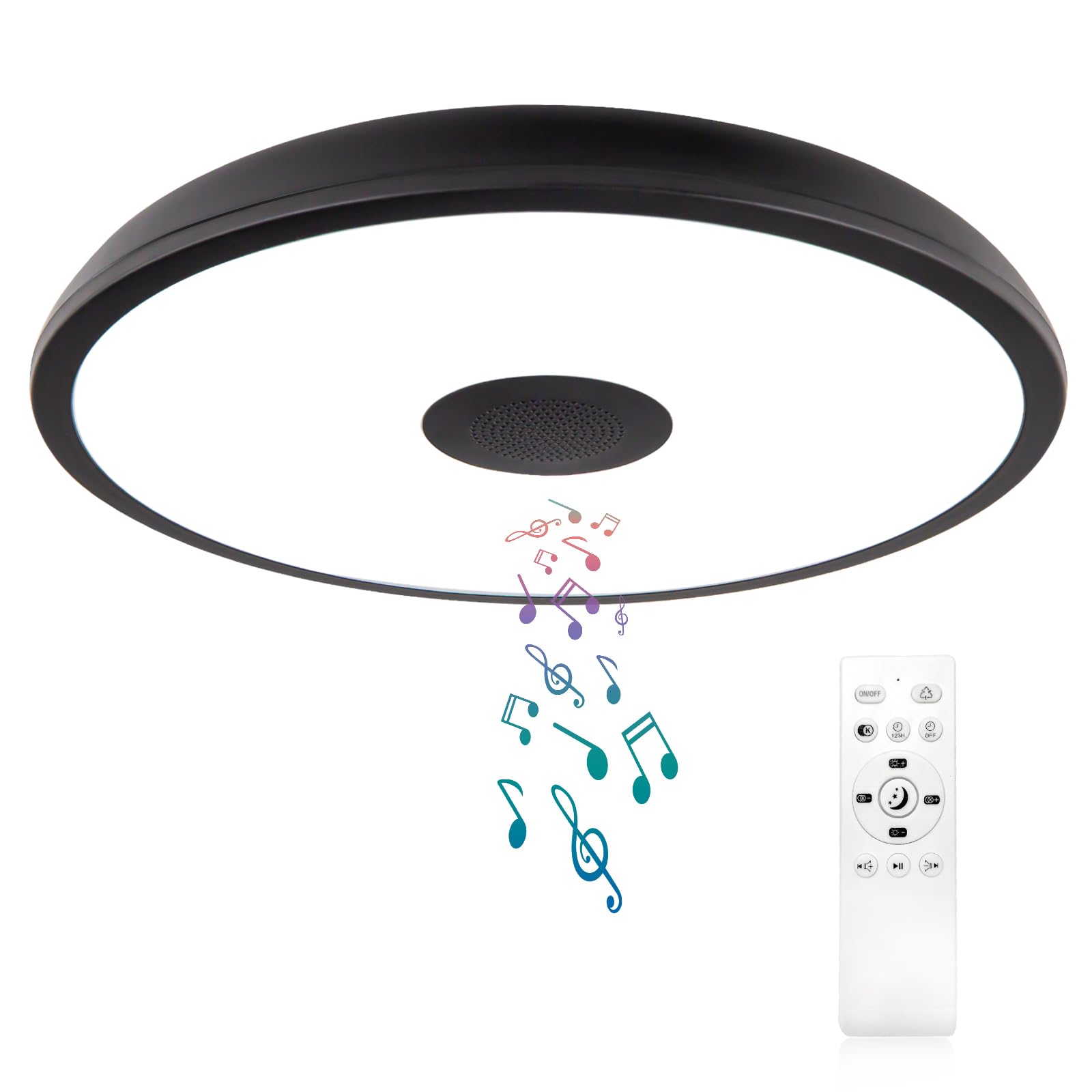 Black Waterproof LED Flush Mount Ceiling Light Fixture,with Bluetooth Speaker,11 Inch,18 watt,Dimmable Music Lamp,RGB Color Changing Light with Remote Control,for Bathroom,Shower,Bedroom