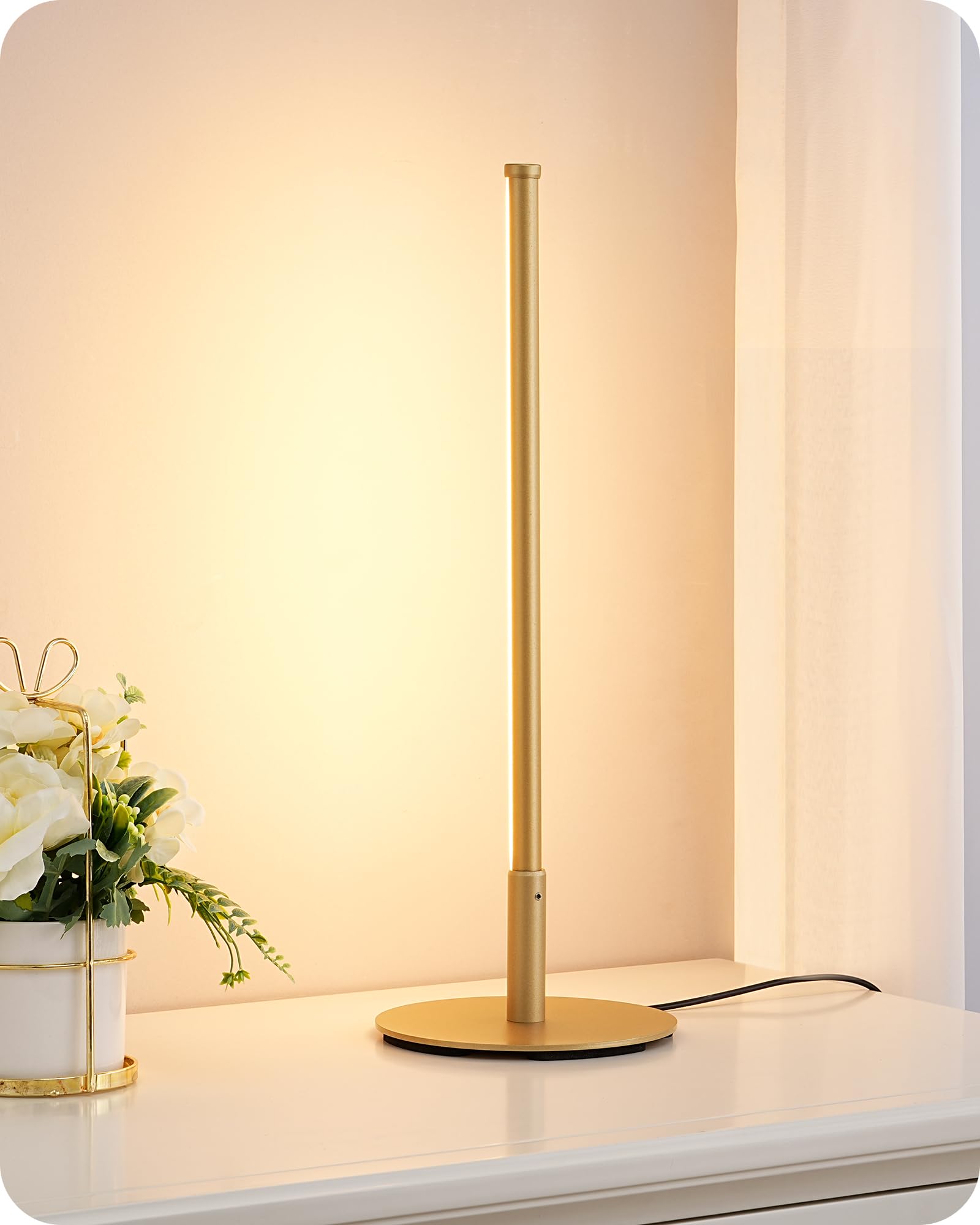 EDISHINE Upgraded LED Table Lamp, Stepless Dimmable Bedside Lamp with 3 Color Temperature, Modern Nightstand Lamp, Desk Lamp for Bedroom, Living Room, Corner, Gift, Metal Finish, Black, 6W