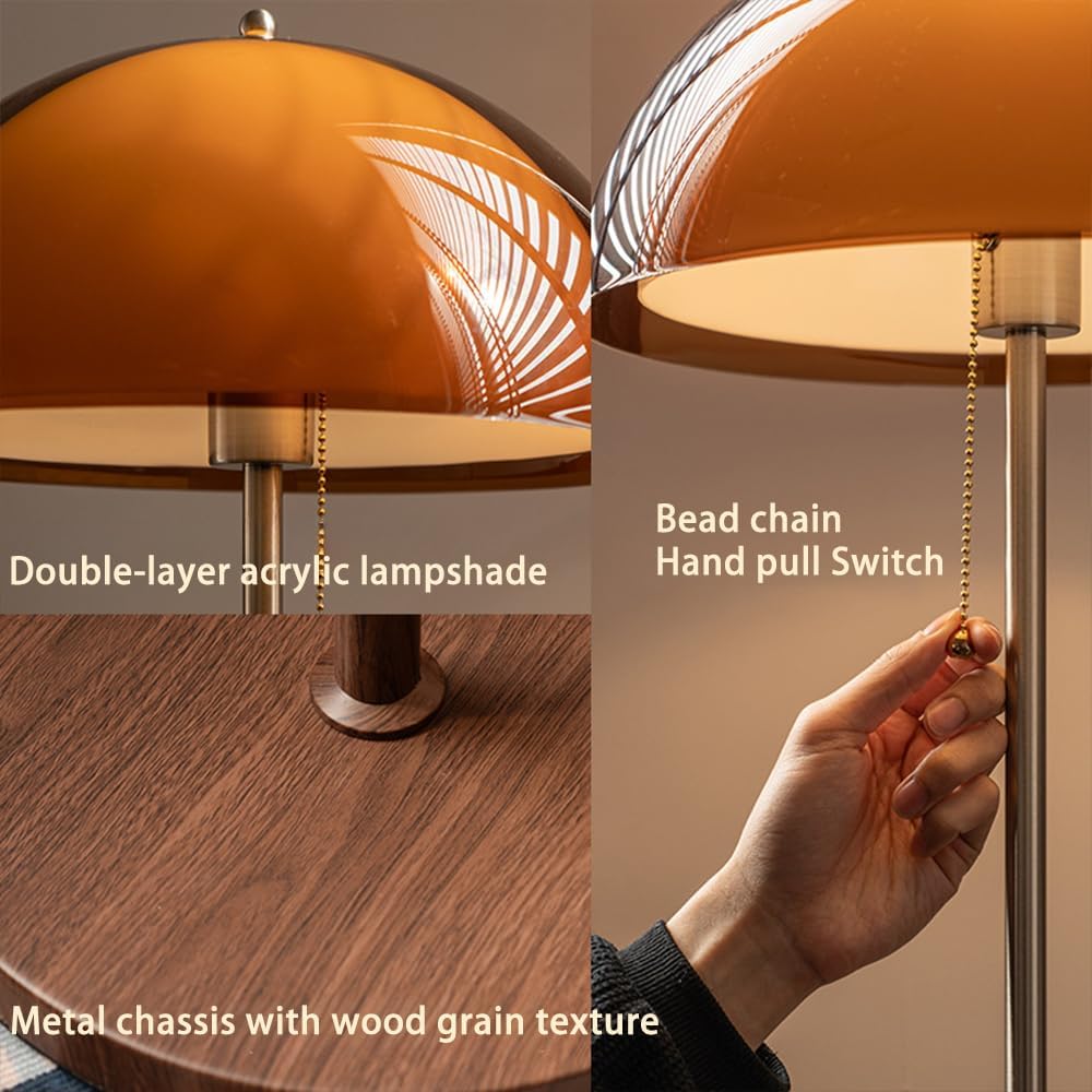 Mushroom Floor Lamp 63" H Orange Floor Lamp for Living Room with Gradient Double Dome Lampshade 3 Color Adjustable Light Pull Chain Switch MCM Standing Lamp for Bedroom Office Study Room