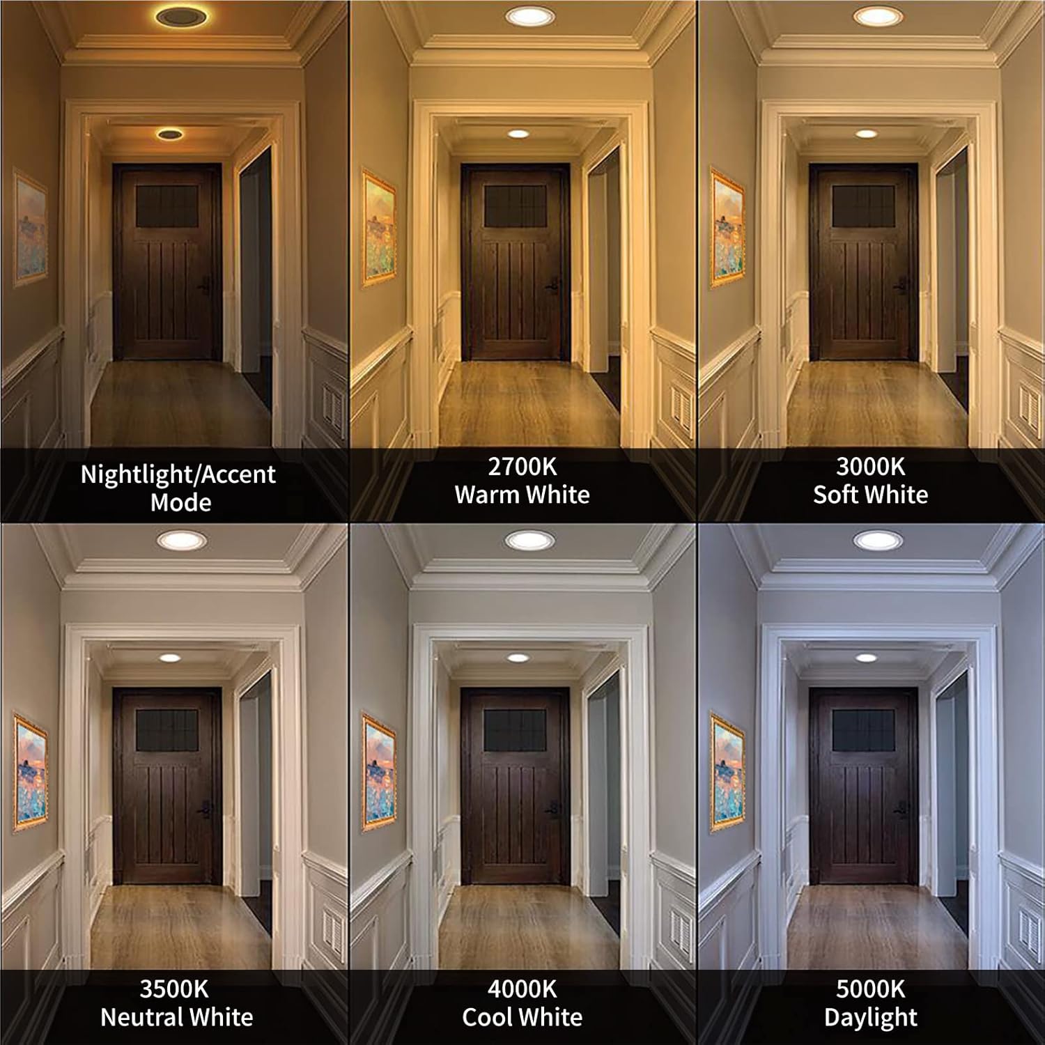 Meconard 4 Pack 6 Inch 5CCT LED Canless Recessed Lighting with Night Light, 2700K/3000K/3500K/4000K/5000K Selectable Ultra-Thin LED Ceiling Lights, 12W=110W, 1050LM, Dimmable Wafer Downlight ETL&FCC