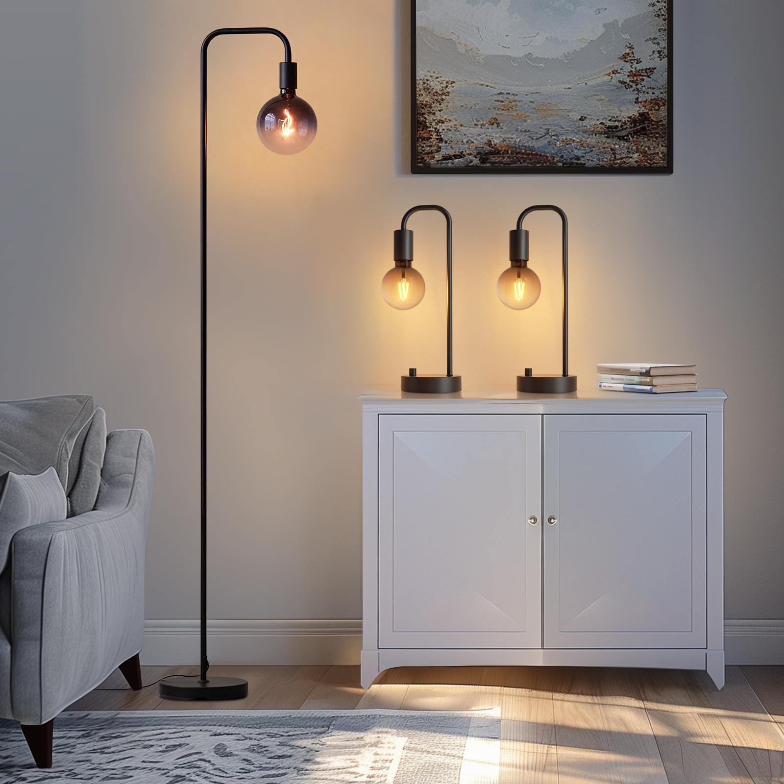 ONEWISH Floor Lamp for Living Room - Minimalist Standing Lamp with Modern LED Bulb, White Frosted Globe Glass 6", 1800K Warm Ambiant Lighting Decorative Tall Lamp for Bedroom Dorm