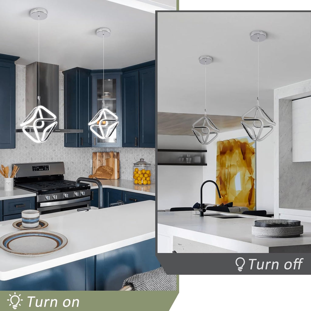 Modern Pendant Light Fixtures,6000K Cool White Chrome Led Pendant Lights for Kitchen Island,Adjustable Kitchen Island Hanging Light Fixture for Dining Room Bedroom Sink, 1 Pack