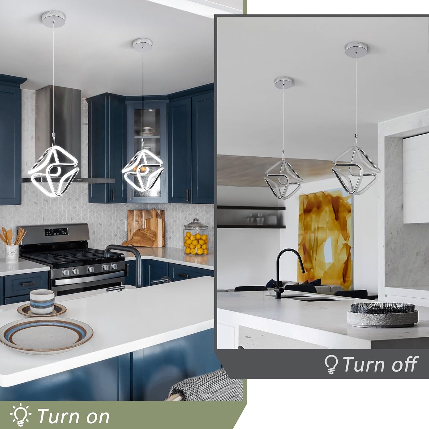Modern Pendant Light Fixtures,6000K Cool White Chrome Led Pendant Lights for Kitchen Island,Adjustable Kitchen Island Hanging Light Fixture for Dining Room Bedroom Sink, 1 Pack