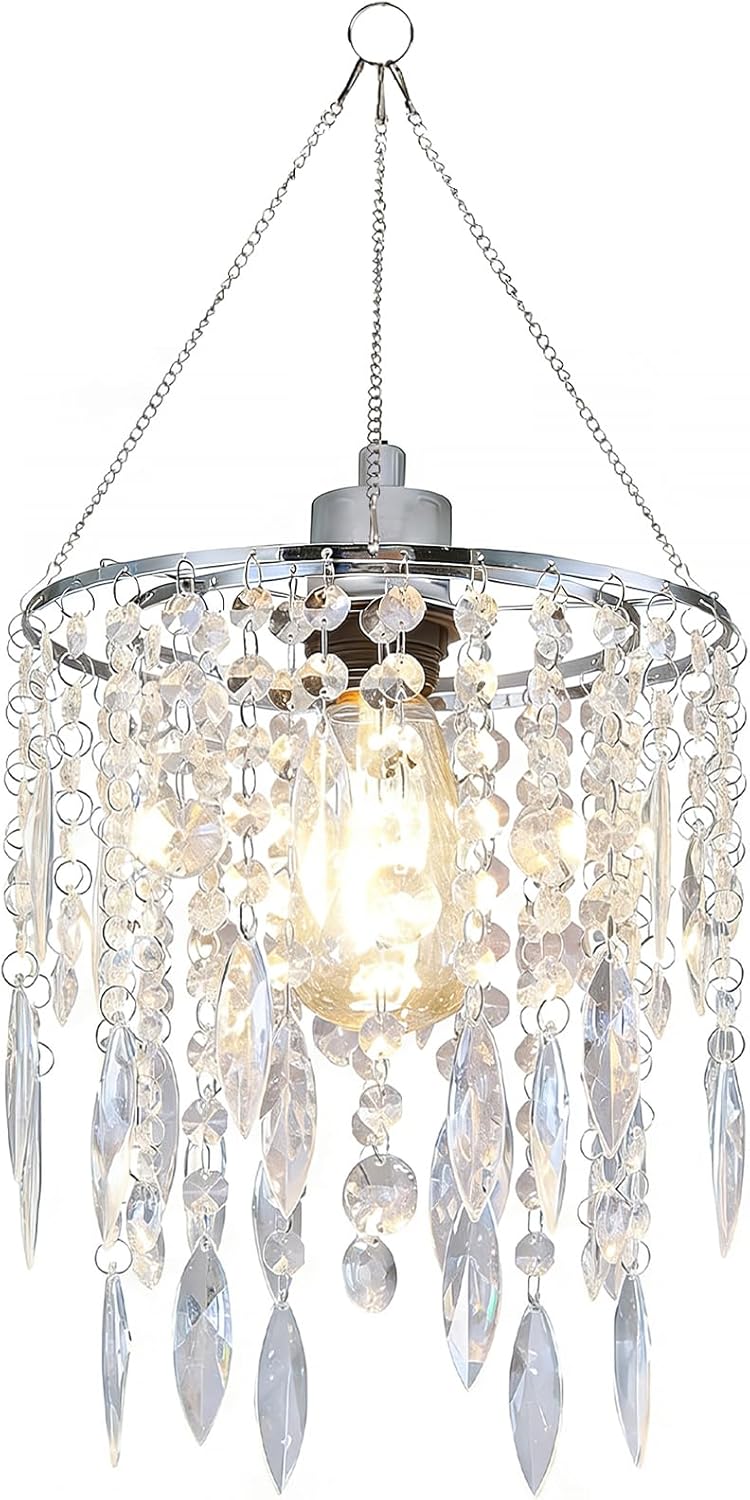 H11.81''X D8.66'' Chandelier Shades, Mini Crystal Shade, Acrylic Beaded Hanging Lampshade, Modern Pendant Light Shades, Sparkling Ceiling Decor for Bedroom, Hallway, Bar, Kitchen, Bathroom, 2-Tiers