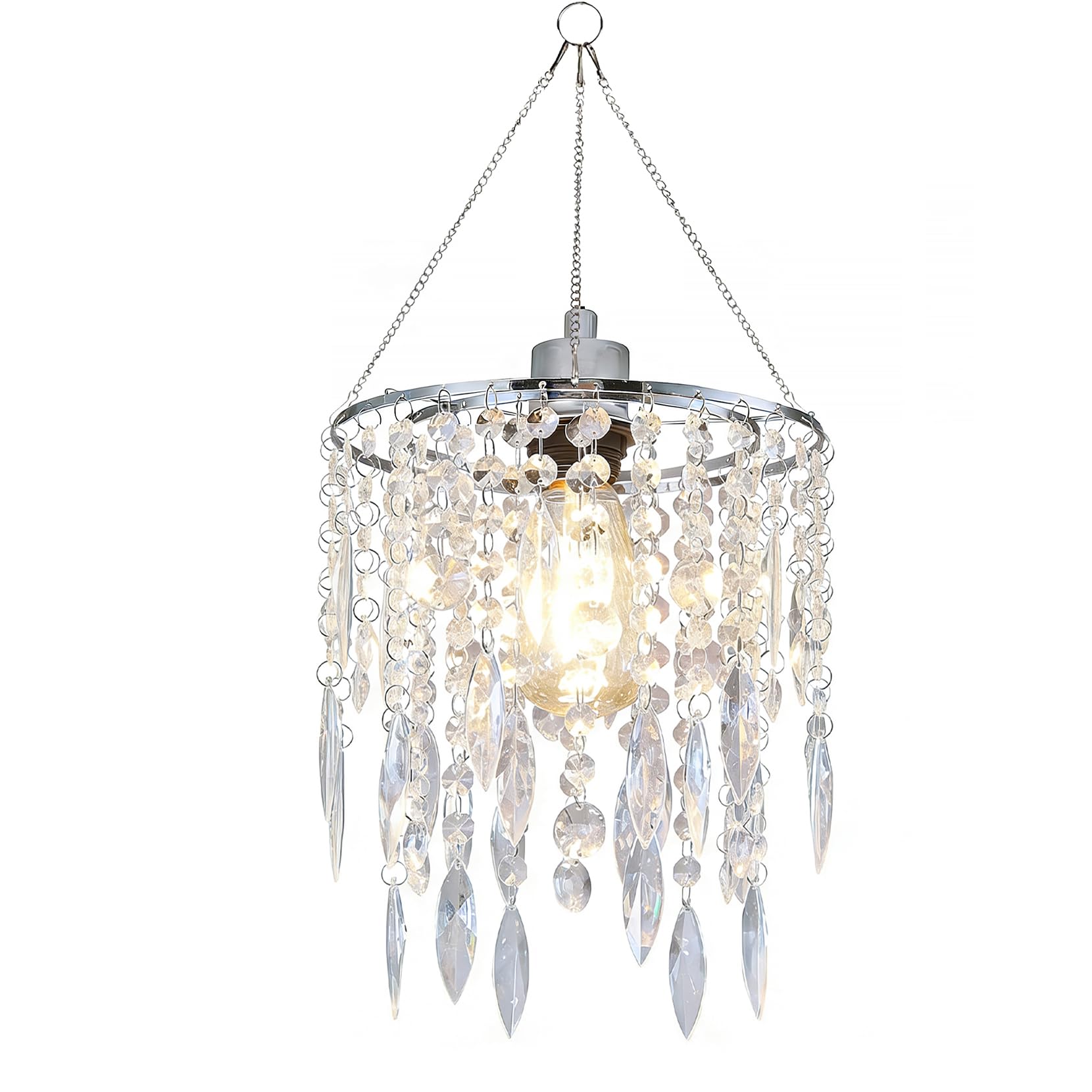 H11.81''X D8.66'' Chandelier Shades, Mini Crystal Shade, Acrylic Beaded Hanging Lampshade, Modern Pendant Light Shades, Sparkling Ceiling Decor for Bedroom, Hallway, Bar, Kitchen, Bathroom, 2-Tiers
