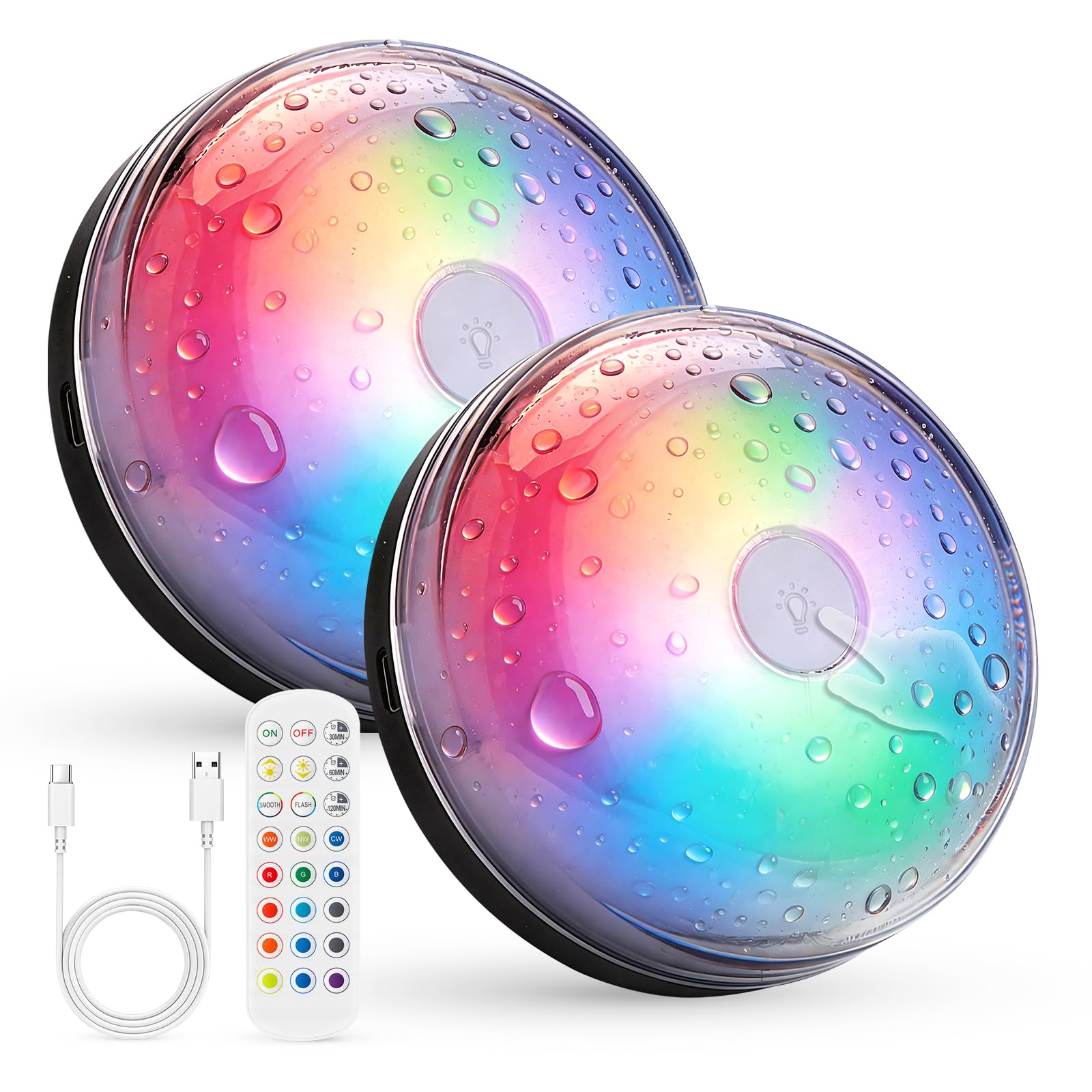 Combuh Rechargeable Battery Operated Ceiling Light for Shower Inside Wireless, 105 Day Battery Life Powered 11.8Inch Bright Waterproof Magnetic RGB Overhead Lighting without Wiring for Closet Bathroom