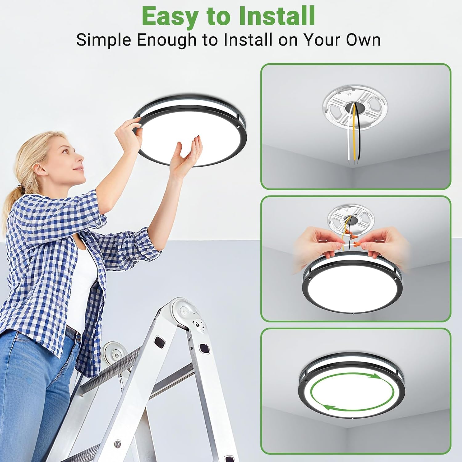 zemty 10Inch Black LED Flush Mount Ceiling Light Fixture, Dimmable &5CCT(3000K-6500K) Adjustable, 15W IP44 Damp-Rate Ceiling Lamp for Hallways, Bathrooms, Closets, Laundry Rooms-2Pack