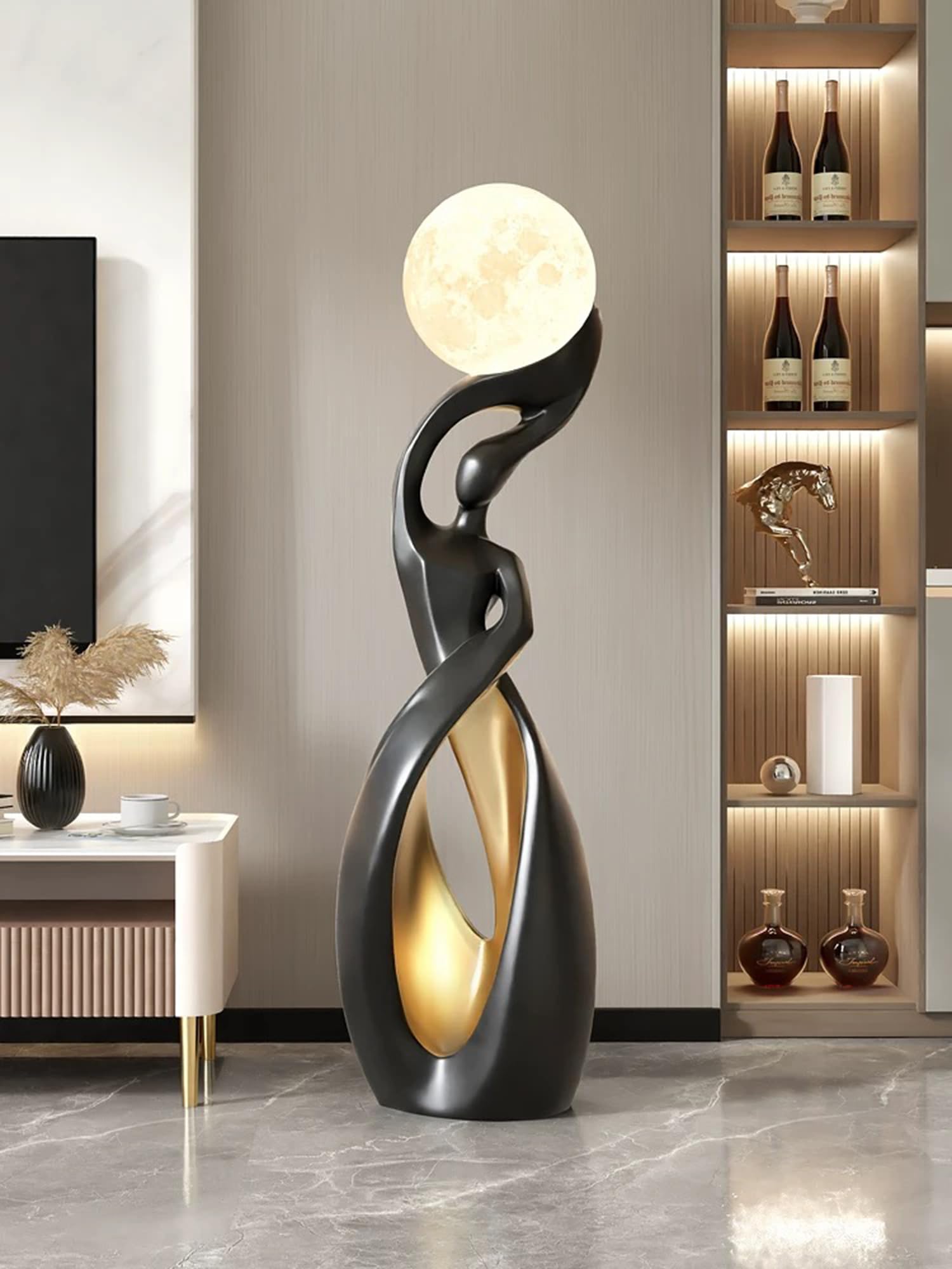 Bofea Black Modern Minimalist 3D Moon Floor Lamp, Nordic Tall Light for Living Room Bedroom & Girls Room Decor
