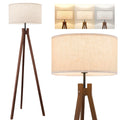 ELYONA Nordic Wood Tripod Floor Lamp, Modern Reading Standing Lamp for Living Room 3 Color Temperatures LED Bulb Included Flaxen Lamp Shade, Boho Natural Wooden floor lamp for Bedroom Office Kids Room