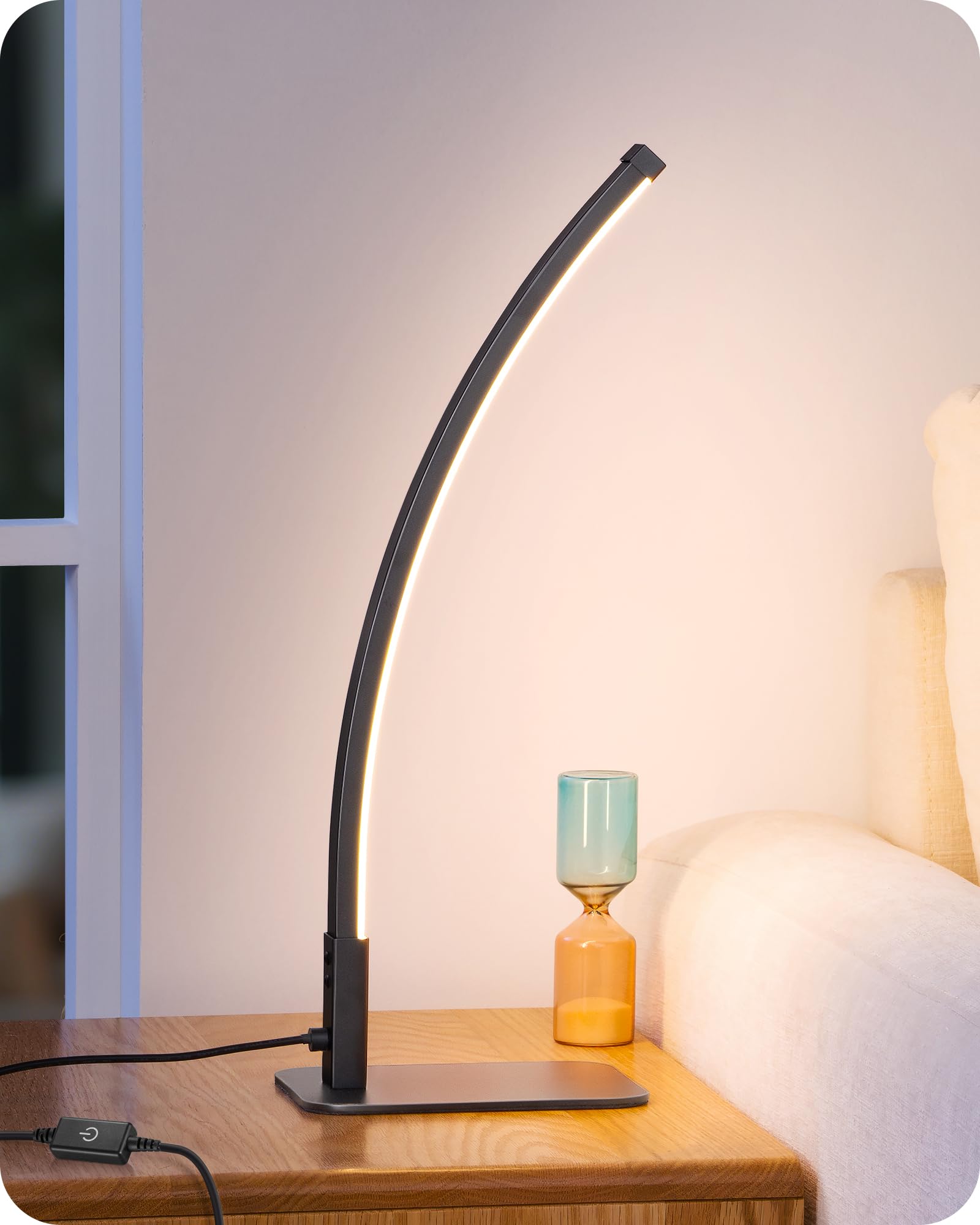 EDISHINE Curved LED Table Lamp, Modern Bedside Lamp with 3 Color Temperature & Stepless Dimming, Aluminum & Iron, Nightstand Lamp for Bedroom, Living Room, Gold