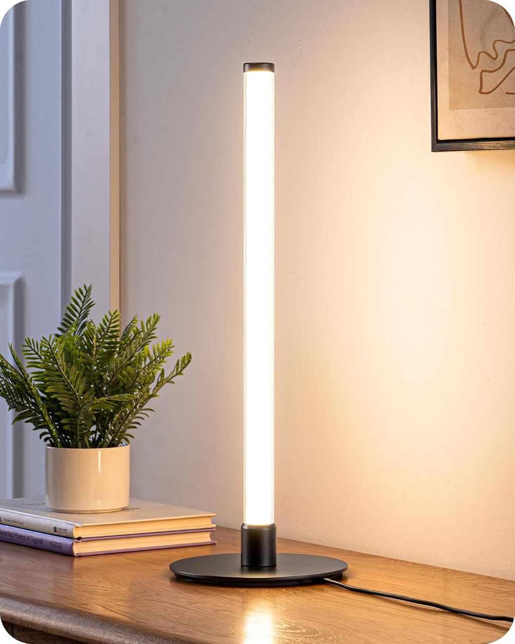 EDISHINE LED Table Lamp, Modern Slim Bedside Lamp with 360° Illumination, Stepless Dimming & 3 Color Temperature, Nightstand Lamp for Bedroom, Living Room, Black