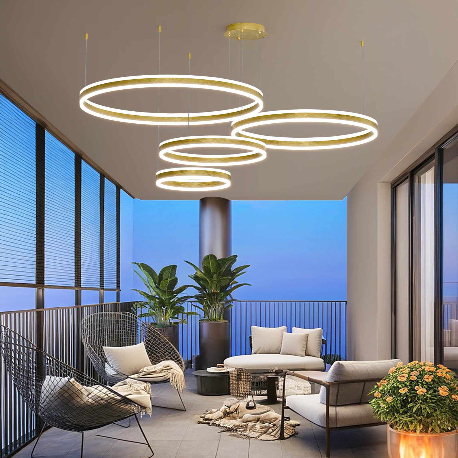 15.7in Black Acrylic Dimmable LED Pendant Light, 3-Color Remote Controlled Ceiling Chandelier for Kitchen