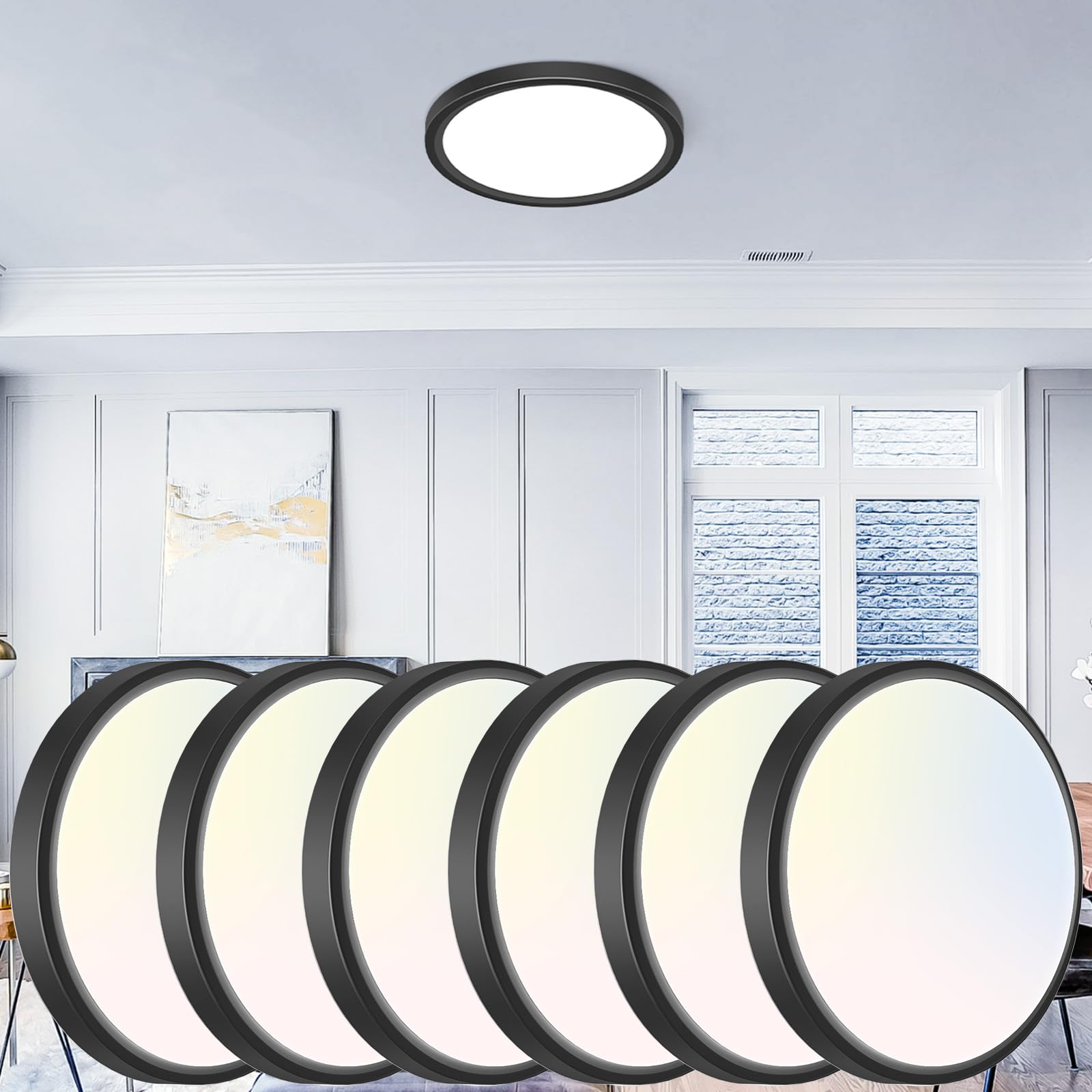 libtit 12 inch Flush Mount LED Ceiling Light Fixture, 3000K 4000K 6500K Adjustable, 28W 3200lm Brushed Nickel Satin Round Ceiling Lamp for Bathroom Hallway Kitchen Bedroom, 2 Pack