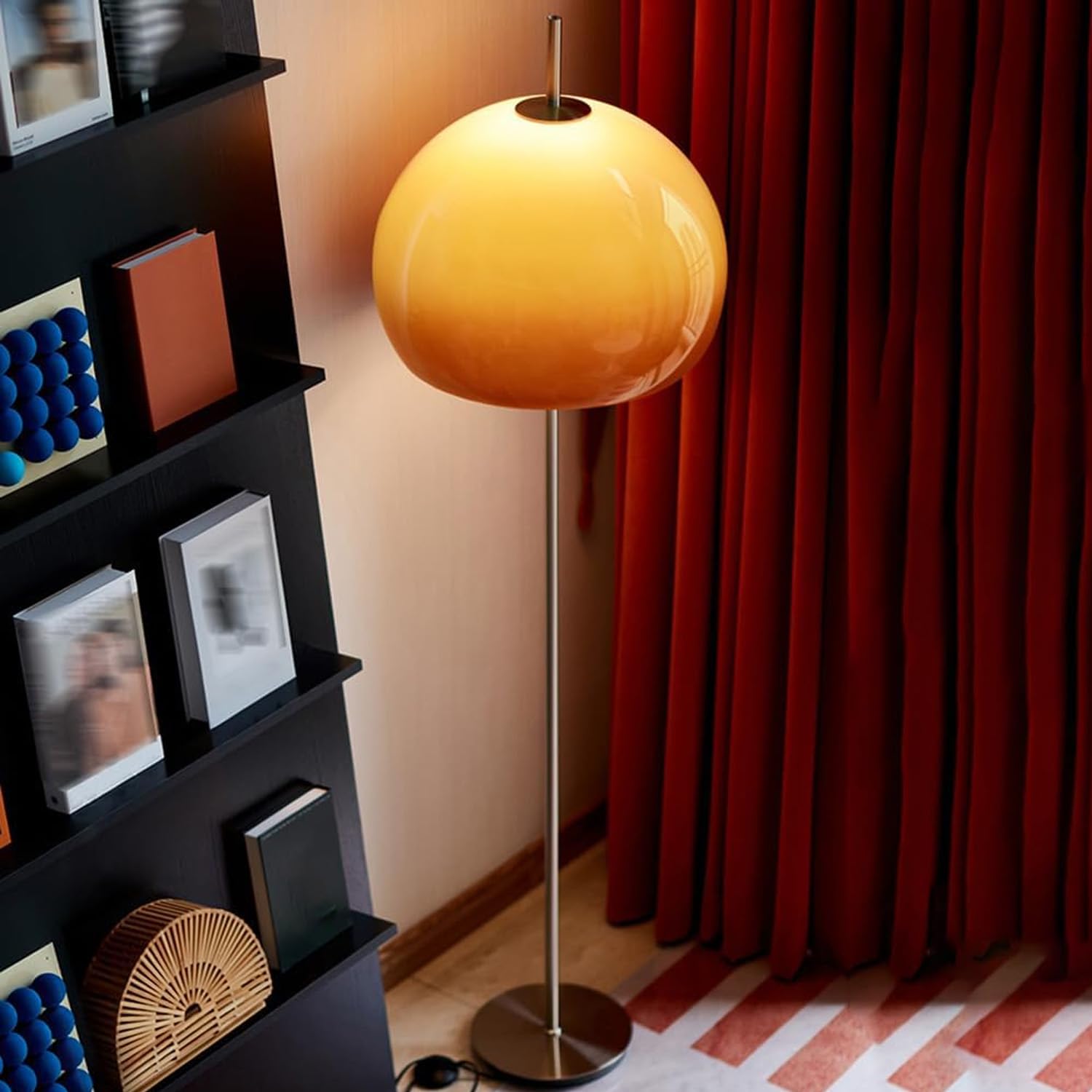 Orange Arc Floor Lamp with Acrylic Shade,Arch Reading Lamp Floor Standing,Mid Century Modern Orange Standing Lamp for Living Room Bedroom