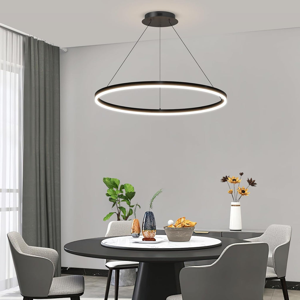15.7in Black Acrylic Dimmable LED Pendant Light, 3-Color Remote Controlled Ceiling Chandelier for Kitchen