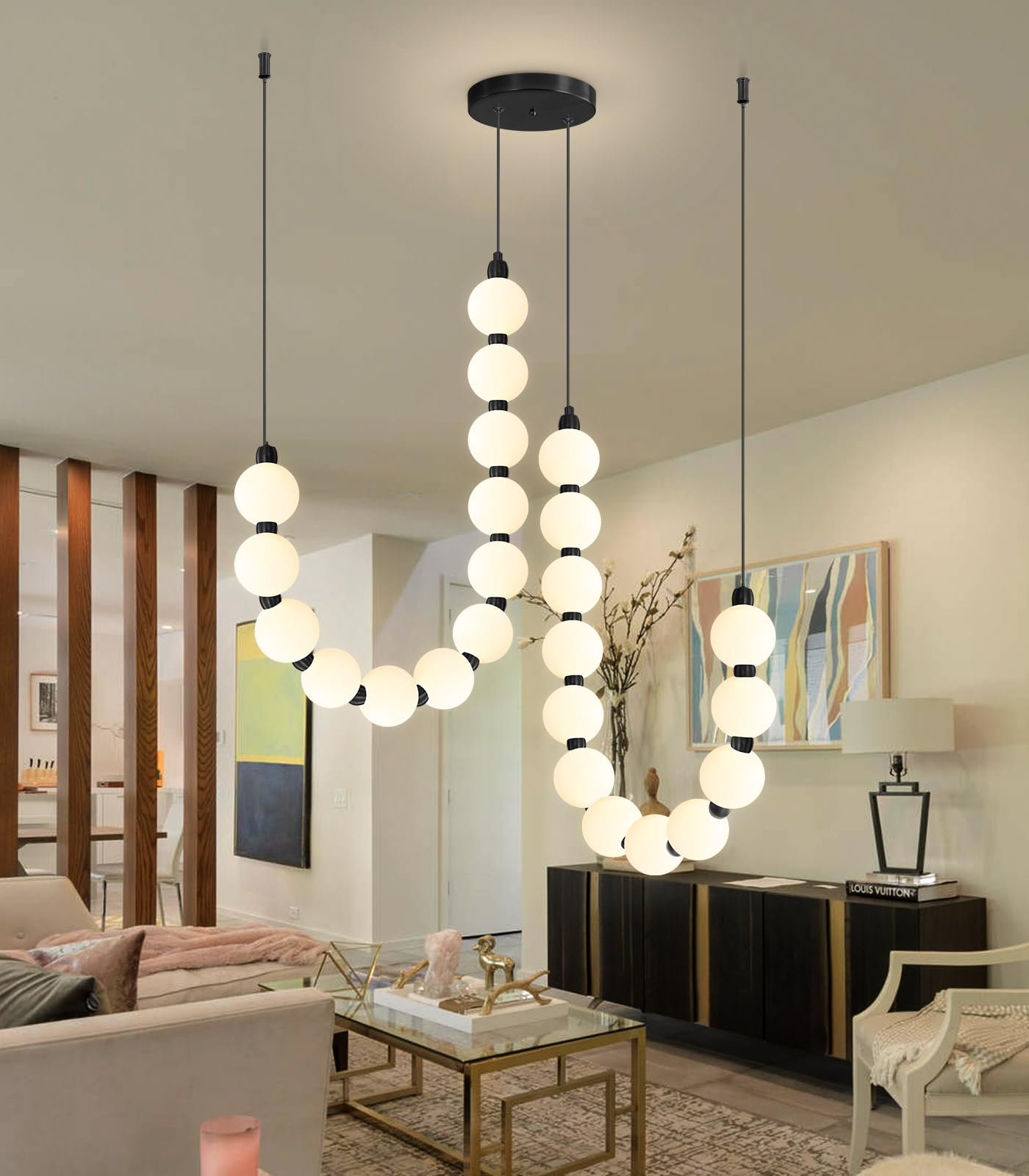 Modern Chandeliers LED Dimmable Light Acrylic Balls Ceiling Pendant Lighting for Living Room Dining Room Bedroom Adjustable Hanging Lights 25 Watts Gold Lamp