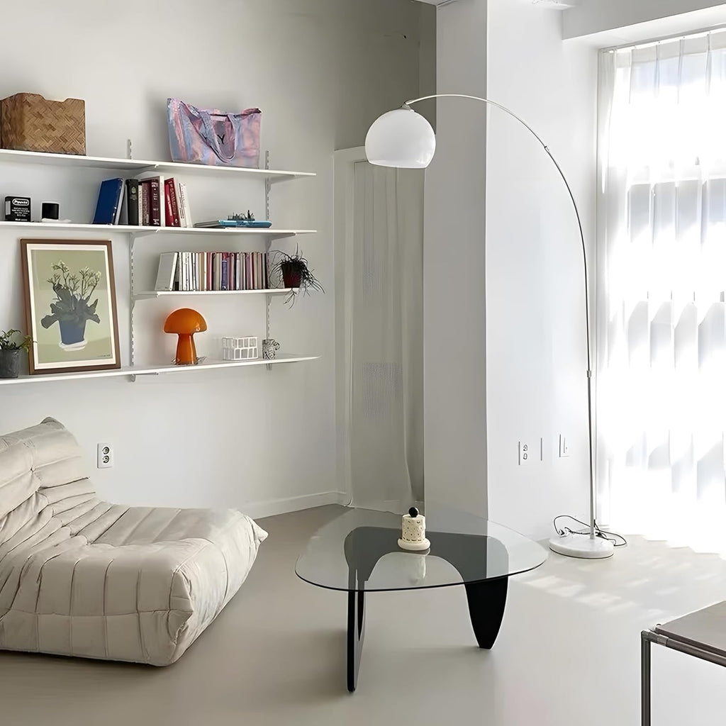 Nordic Simple Floor Lamp with White Shade, Arc Reading Lamp for Living Room, Study Room&Bedroom Beside,Creative Art Deco Bauhaus Standing Lamps for Ambient Lighting