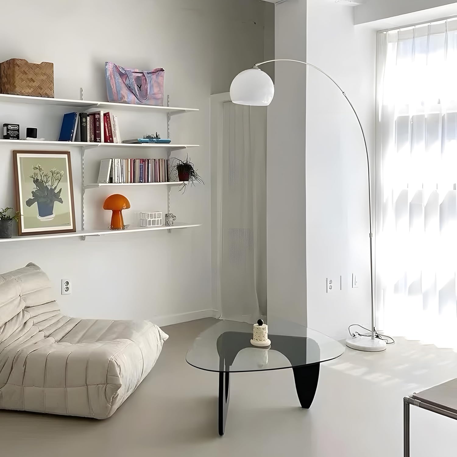 Nordic Simple Floor Lamp with White Shade, Arc Reading Lamp for Living Room, Study Room&Bedroom Beside,Creative Art Deco Bauhaus Standing Lamps for Ambient Lighting