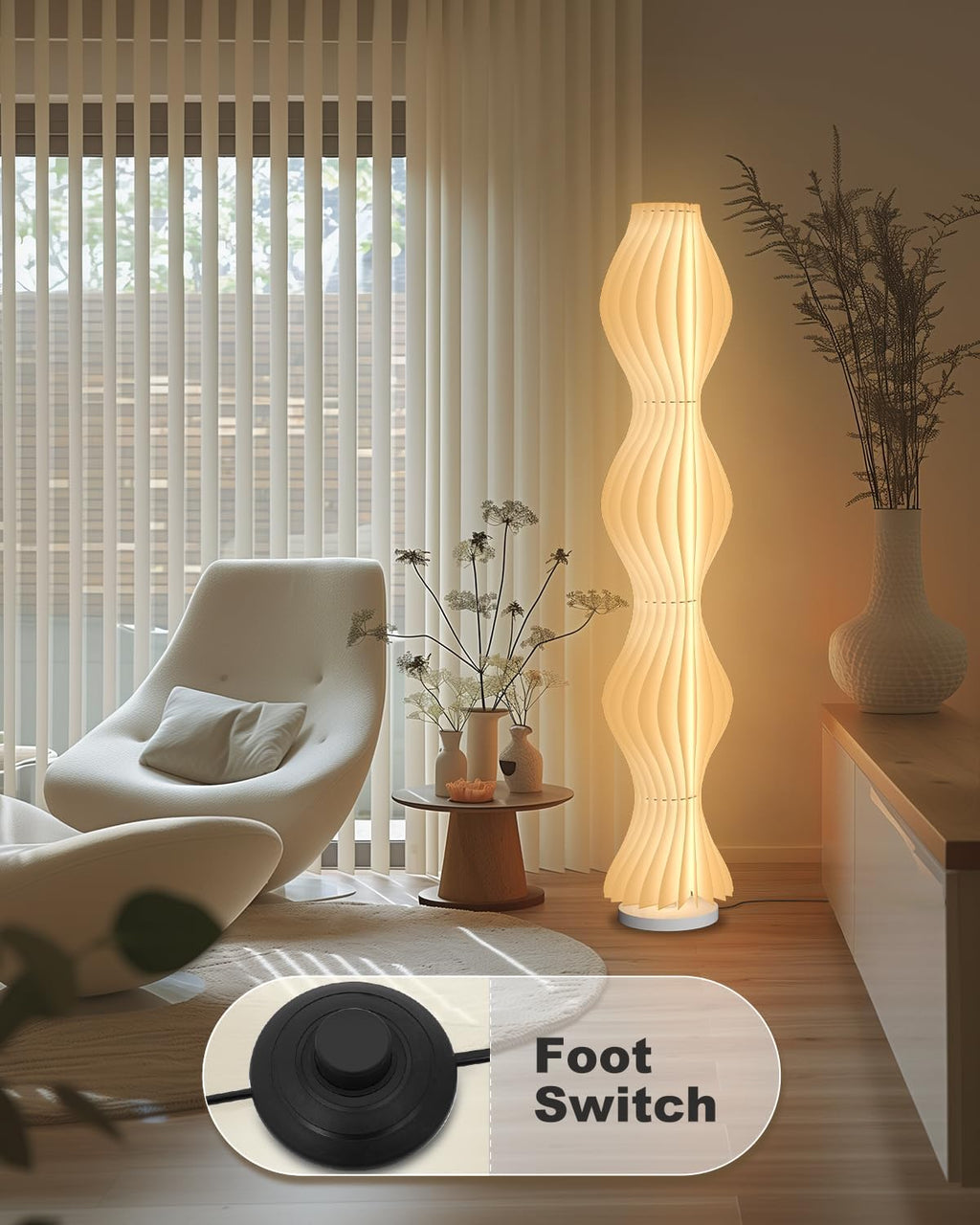 TACAHE Wave Skirt Floor Lamp - 3 Color Temp & Dimmable - Column Standing Floor Lamp with Foot Switch & Remote - 21 Sheets Lampshade - Modern Ambient Light for Living Room - 30W - 66"
